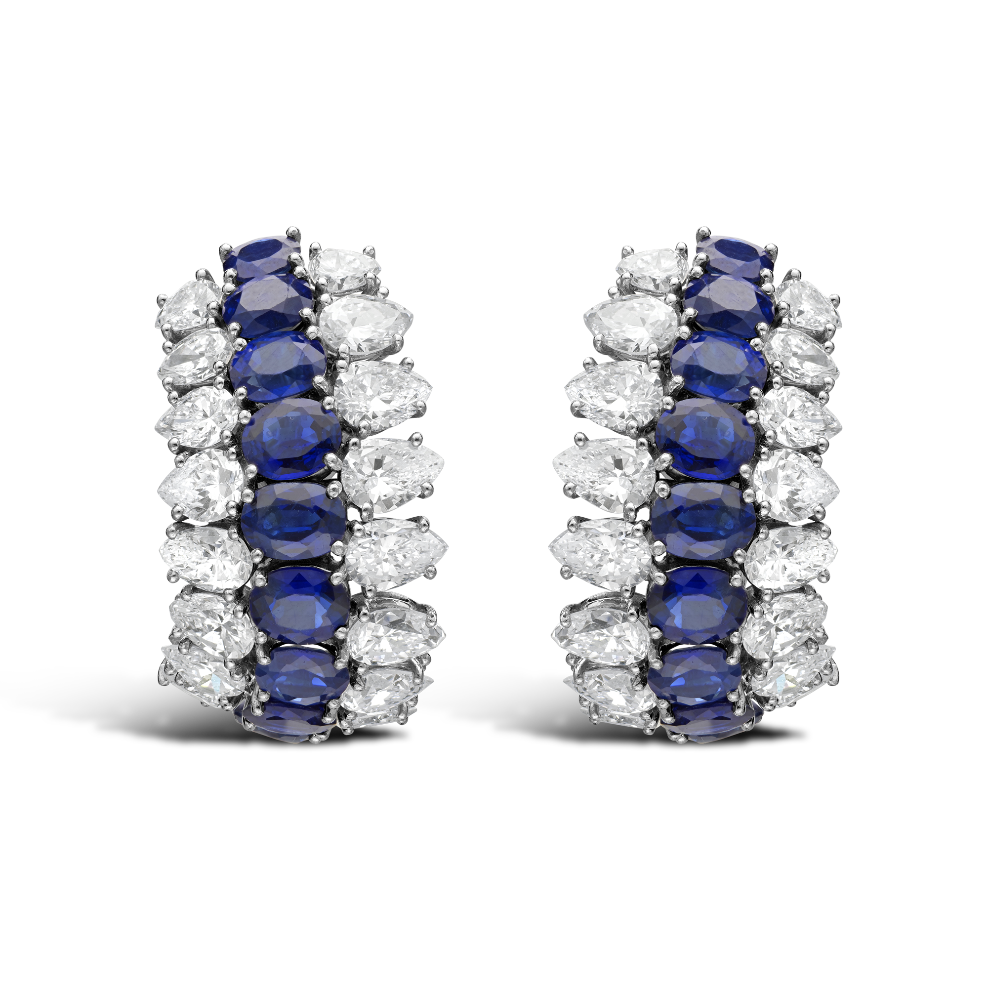 Tiffany & Co. Fifty Stone Sapphire and Diamond Huggie Earrings Ovl Cut, Claw Set_1