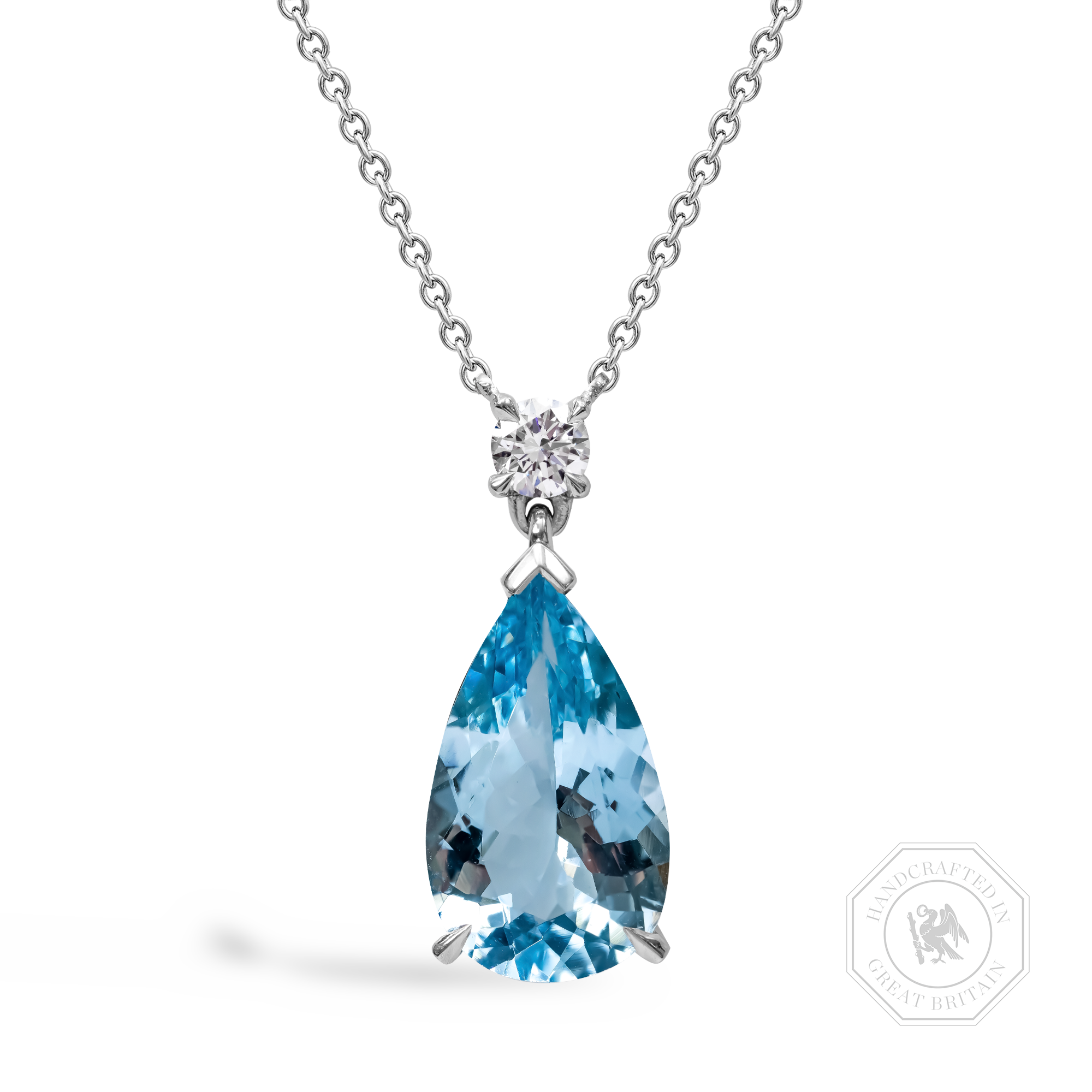 Pear Shaped 2.81ct Lukusuzi Aquamarine and Diamond Pendant Pear Shape, Claw Set_1