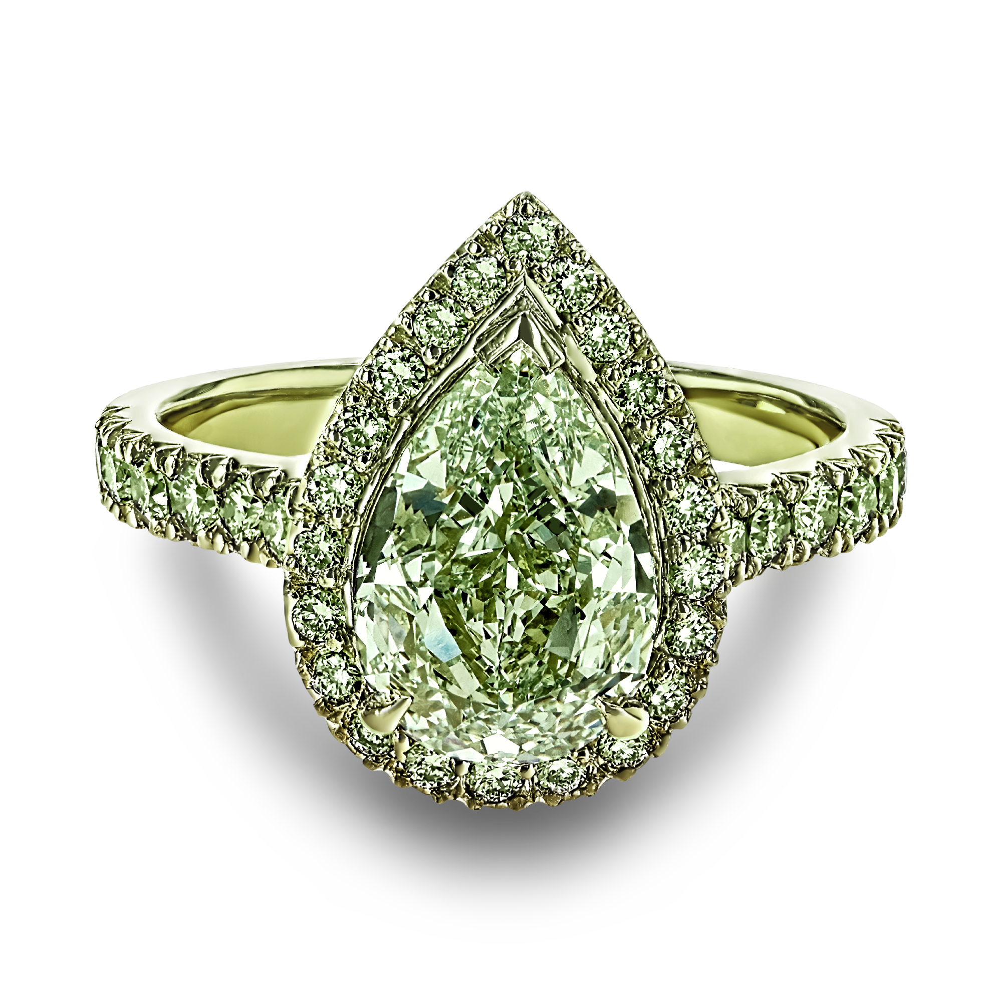 Masterpiece Celestial Fancy Yellowish-Green Pear Cut Diamond Ring Pear & Brilliant Cut, Claw Set_2
