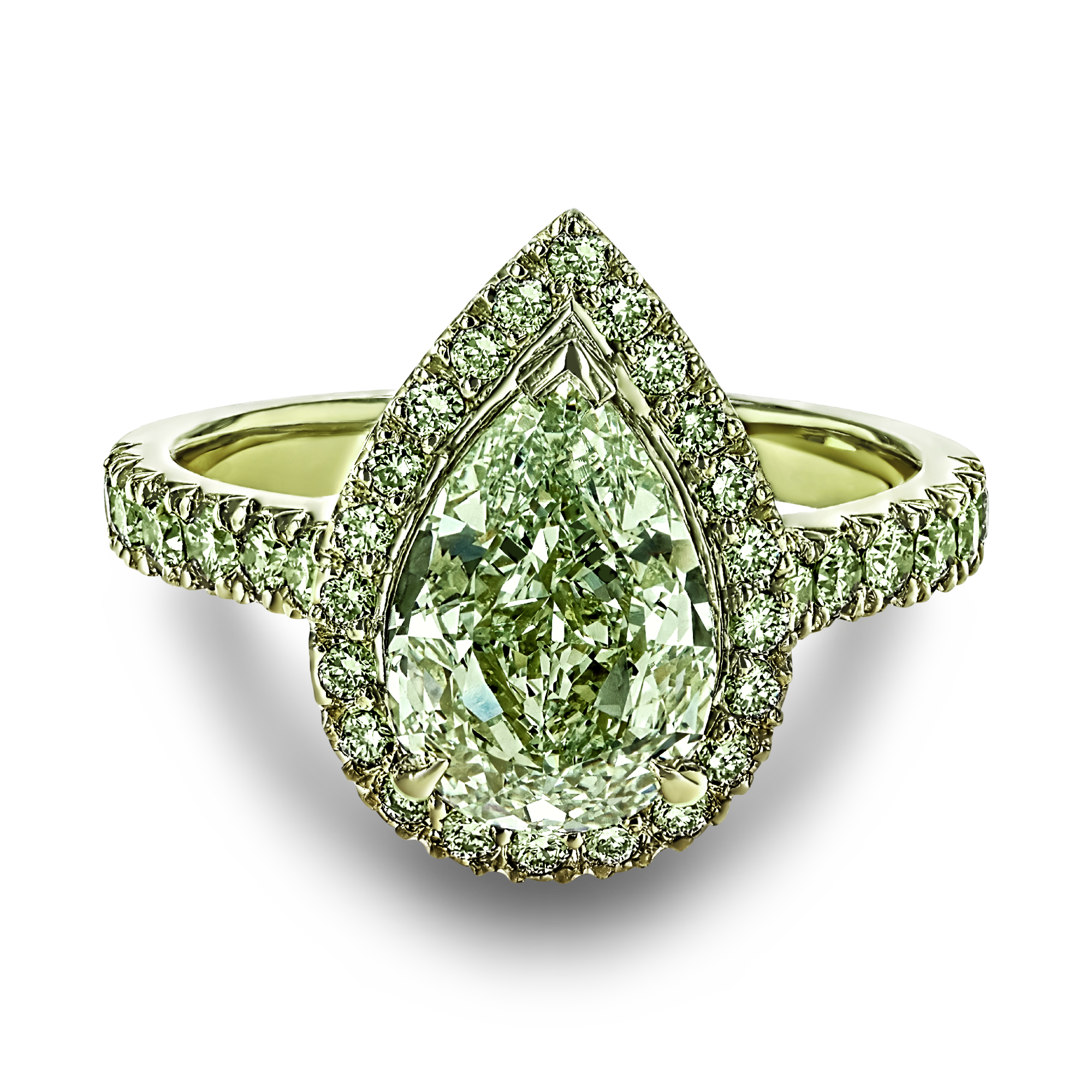 Masterpiece Celestial Fancy Yellowish-Green Pear Cut Diamond Ring Pear & Brilliant Cut, Claw Set_2