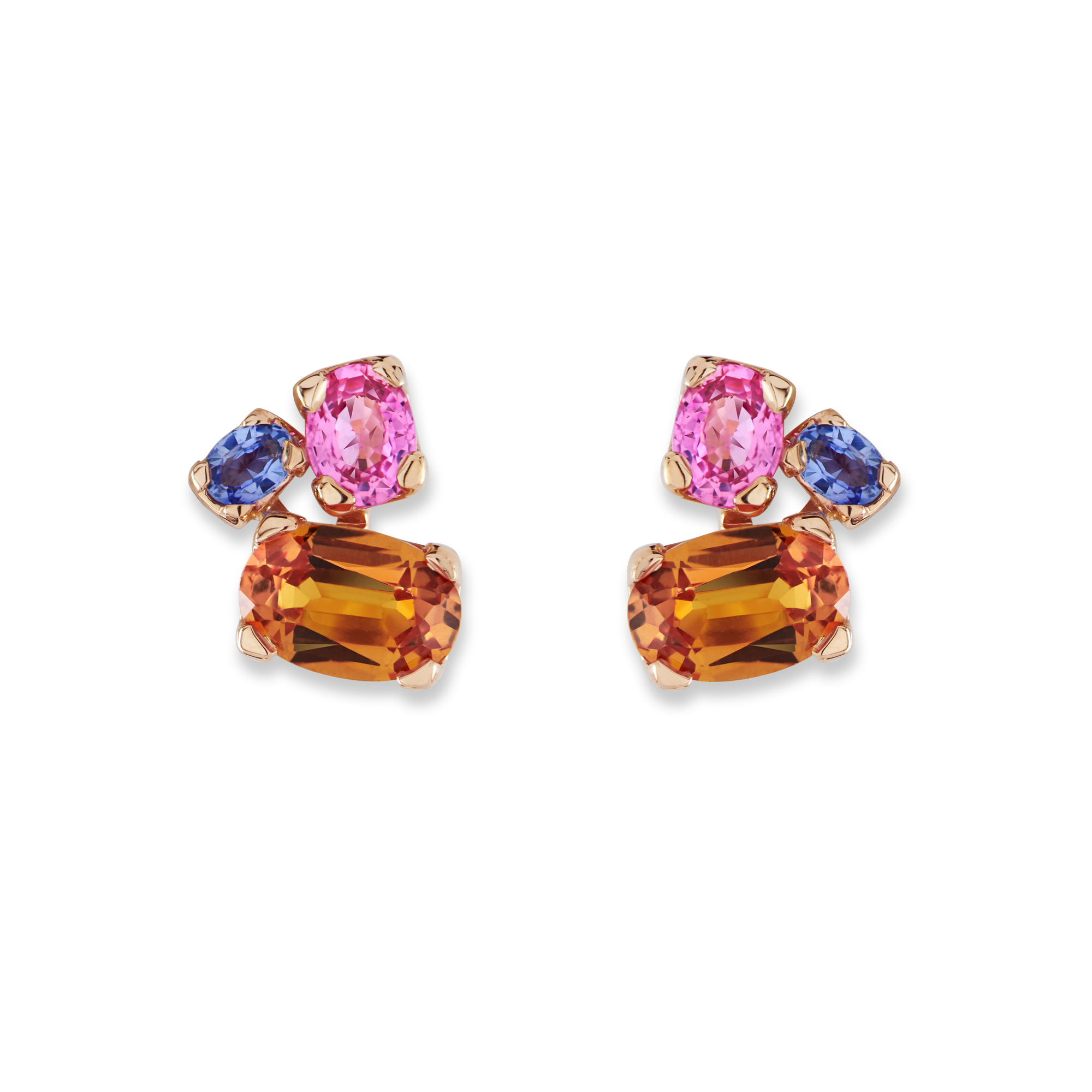 Rainbow Fancy Sapphire Three-Stone Earrings Oval Cut, Claw Set_1