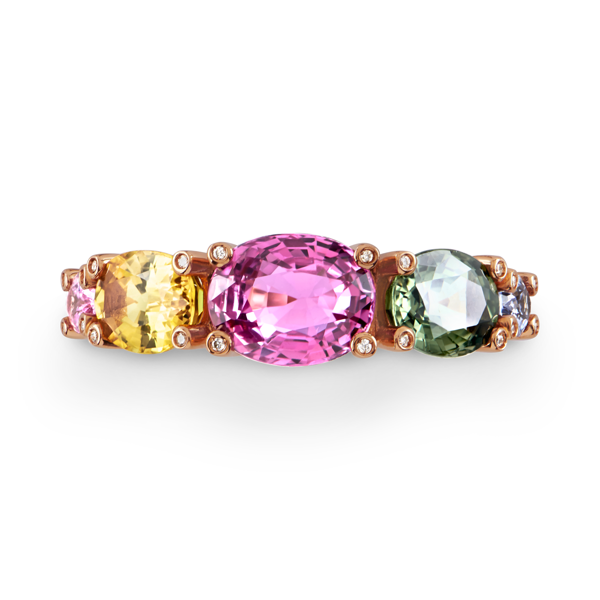 Rainbow Fancy Sapphire Five Stone Ring Oval Cut, Claw Set_2