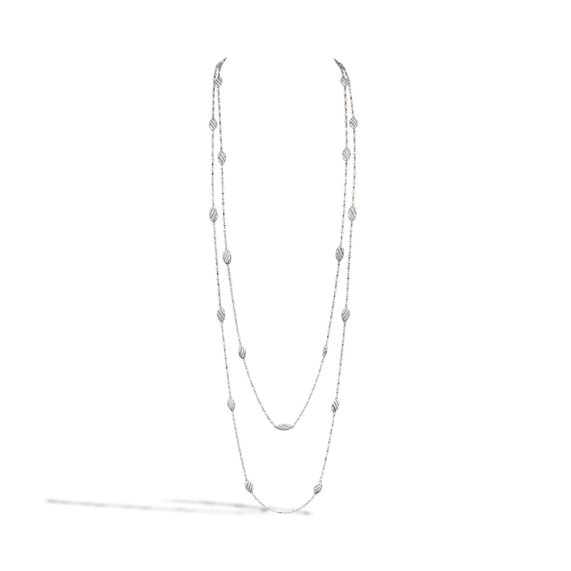 Brilliant Cut 11.00ct Diamond and Pearl Long Chain Necklace Brilliant Cut, Pave Set_1
