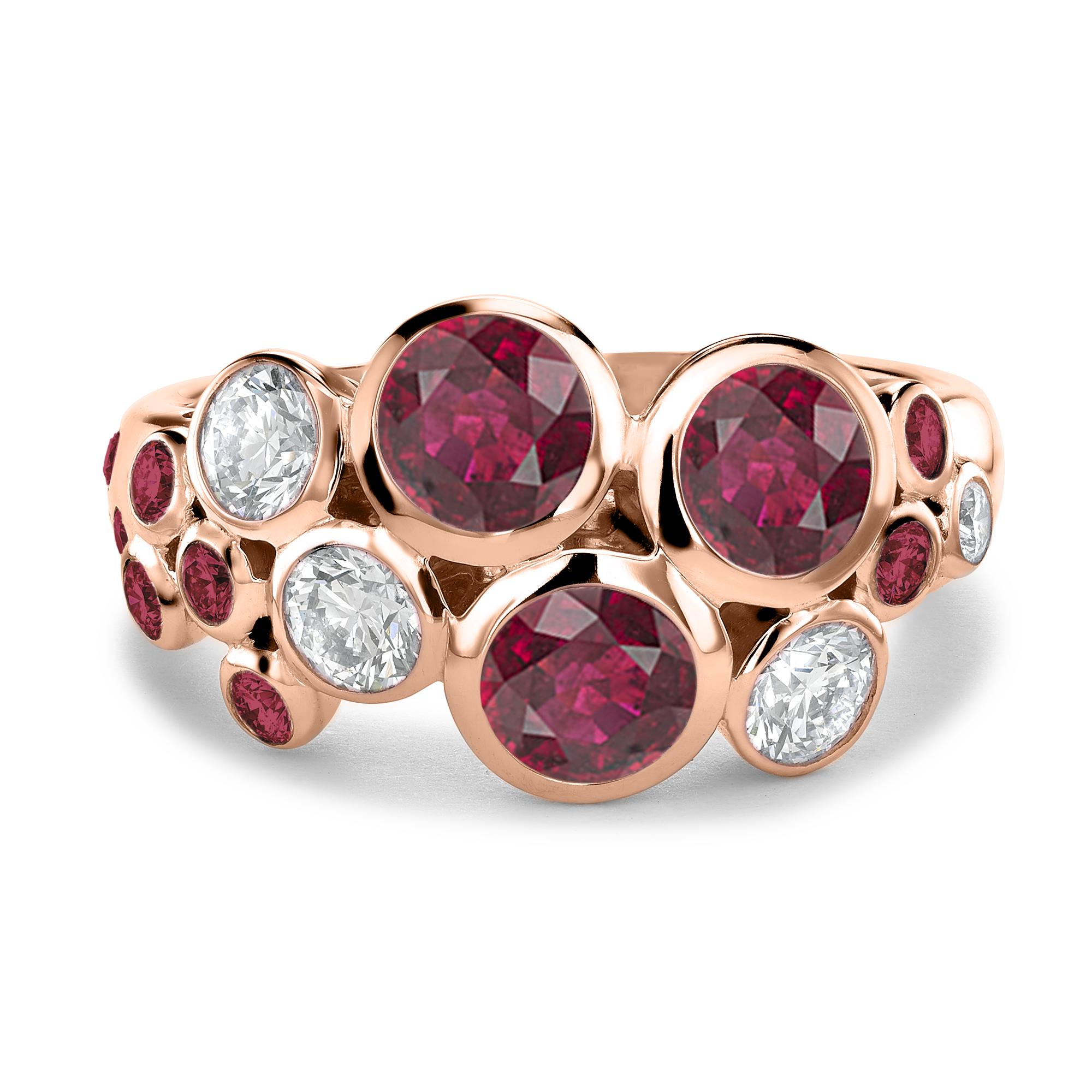 Bubbles Ruby and Diamond Dress Ring Brilliant Cut, Rubover Set_2