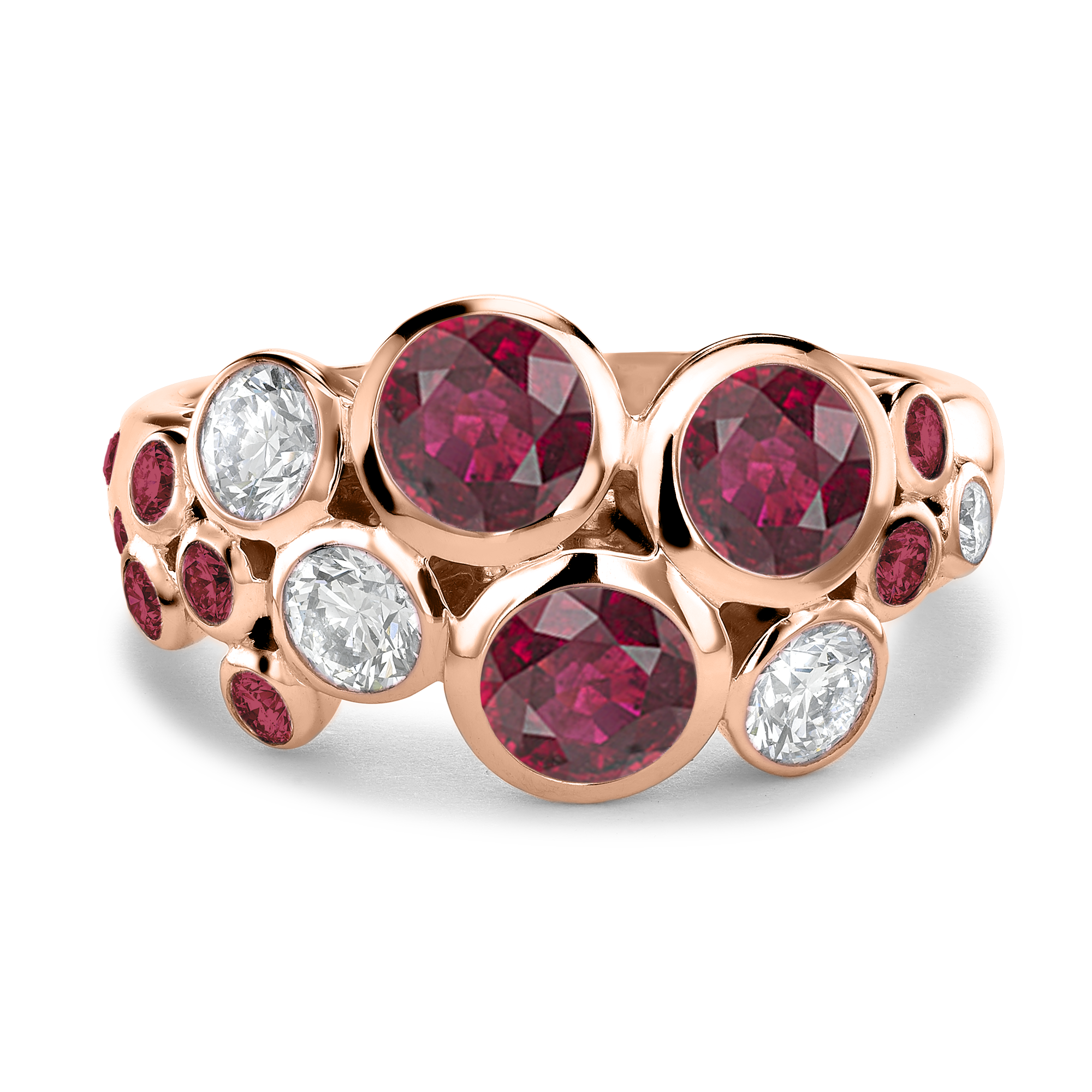 Bubbles Ruby and Diamond Dress Ring Brilliant Cut, Rubover Set_2