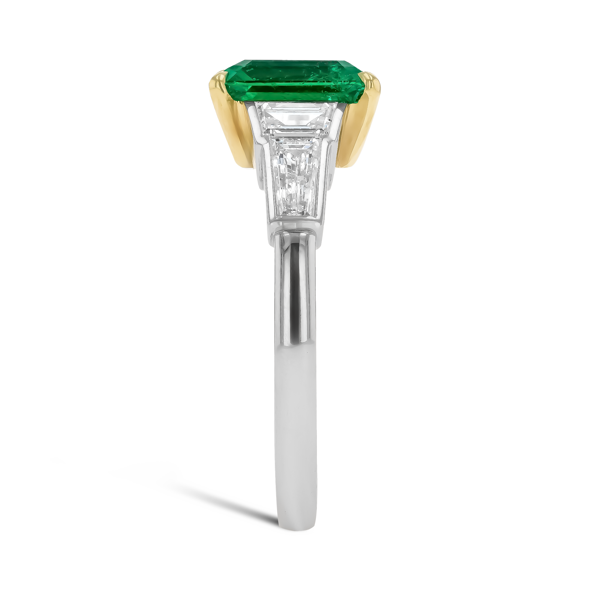 Octagonal Cut 1.66ct Colombian Emerald and Diamond Ring Octagonal & Trapeze Cut, Claw Set_4