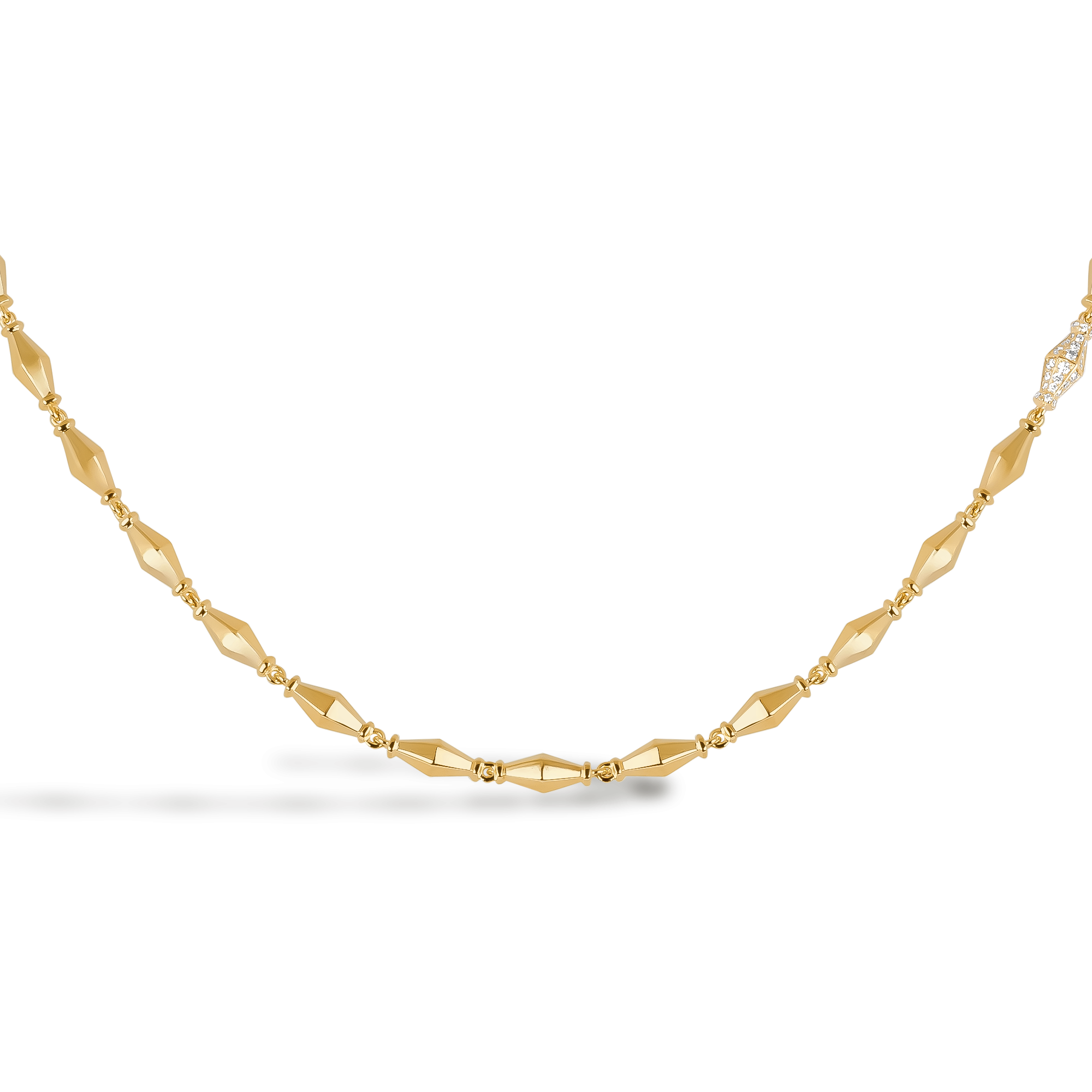 Cleopatra 0.188ct Diamond Gold Faceted Barrel Link 45cm Mini Necklace Brilliant Cut, Pavé Set_2