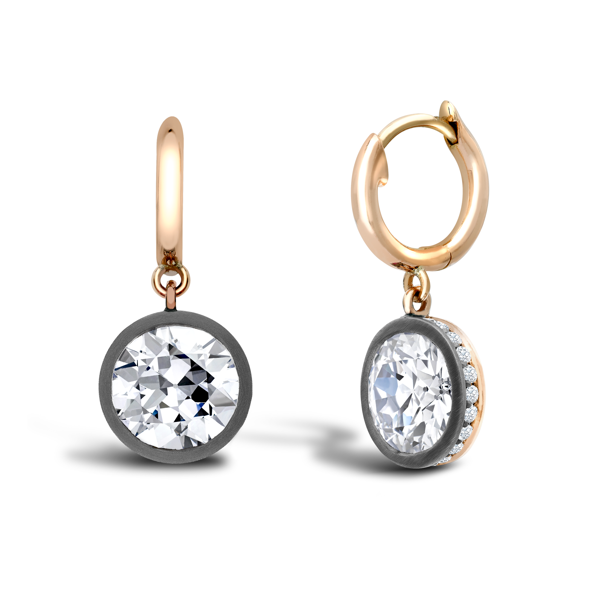 Diamond Drop Hoop Earrings Brilliant Cut, Brilliant Cut Diamond Surround_1