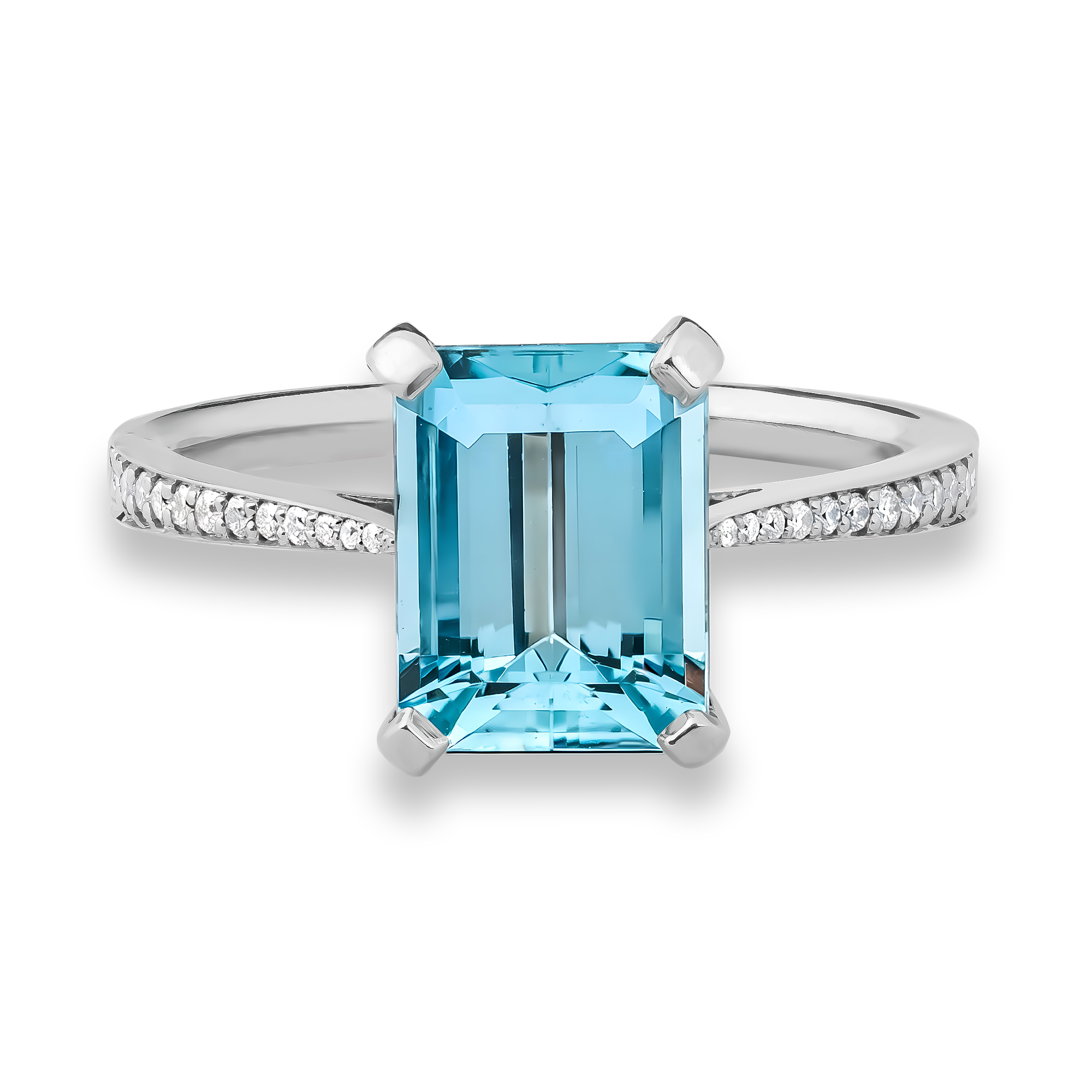Emerald Cut 2.285ct Aquamarine and Diamond Ring Emerald Cut, Claw Set_2