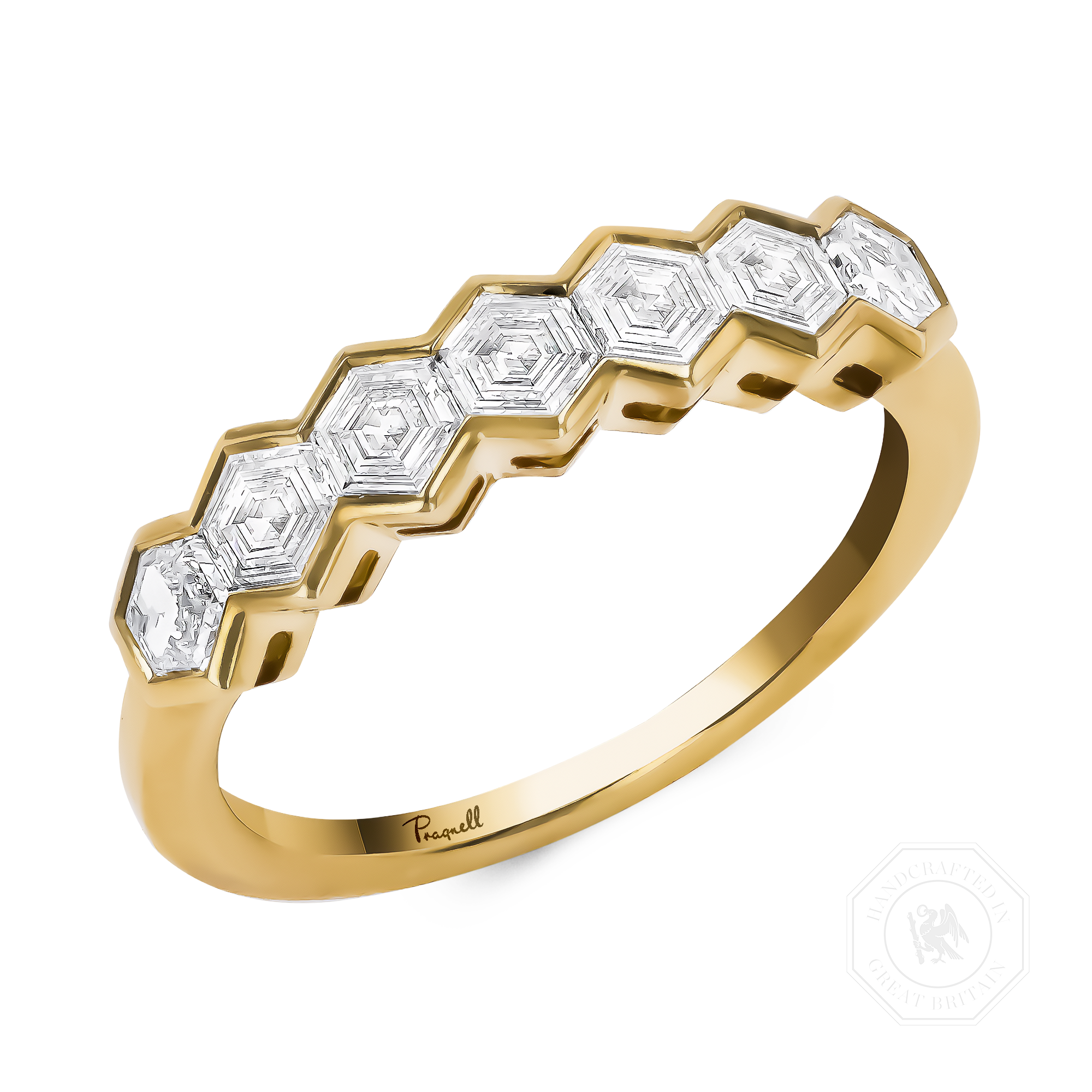 Honeycomb 1.24ct Diamond Seven Stone Ring Hexagonal Cut, Rubover Set_1