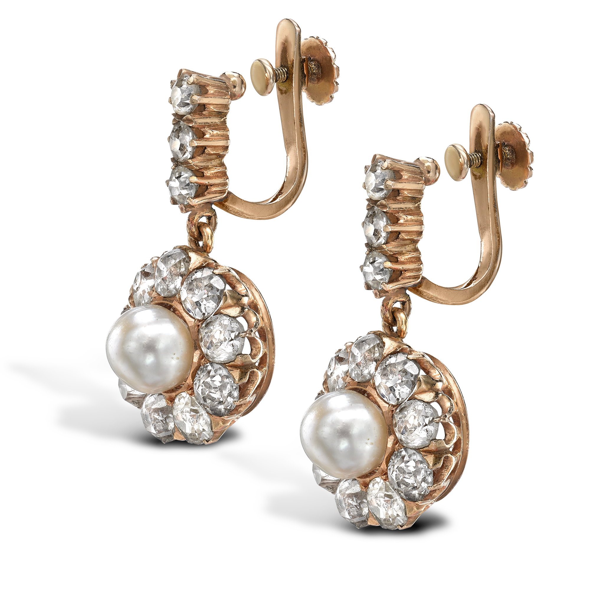 Victorian Natural Pearl Earrings Natural Pearl Earrings, with Diamond Surrounds_2