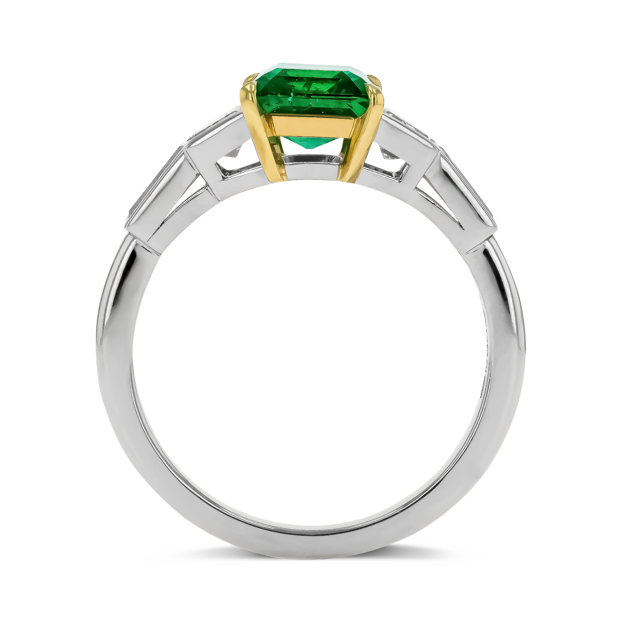 Octagonal Cut 1.66ct Colombian Emerald and Diamond Ring Octagonal & Trapeze Cut, Claw Set_3