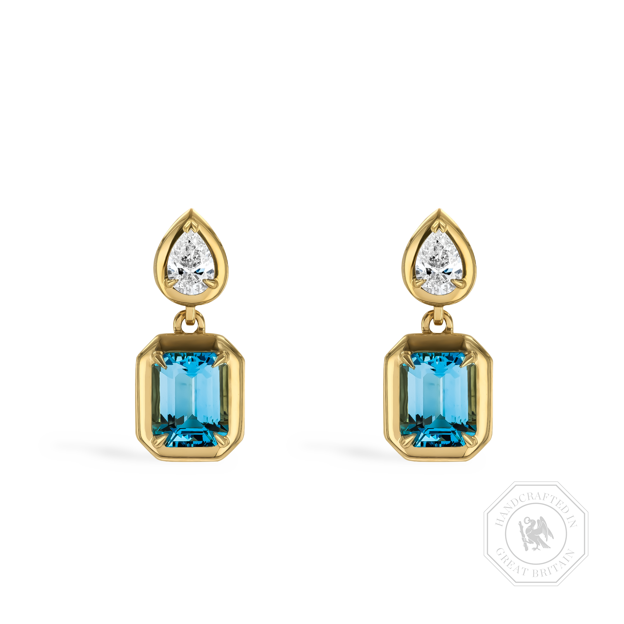 Skimming Stone 3.55ct Lukusuzi Aquamarine and Diamond Drop Earrings Emerald & Pear Cut, Claw Set_1
