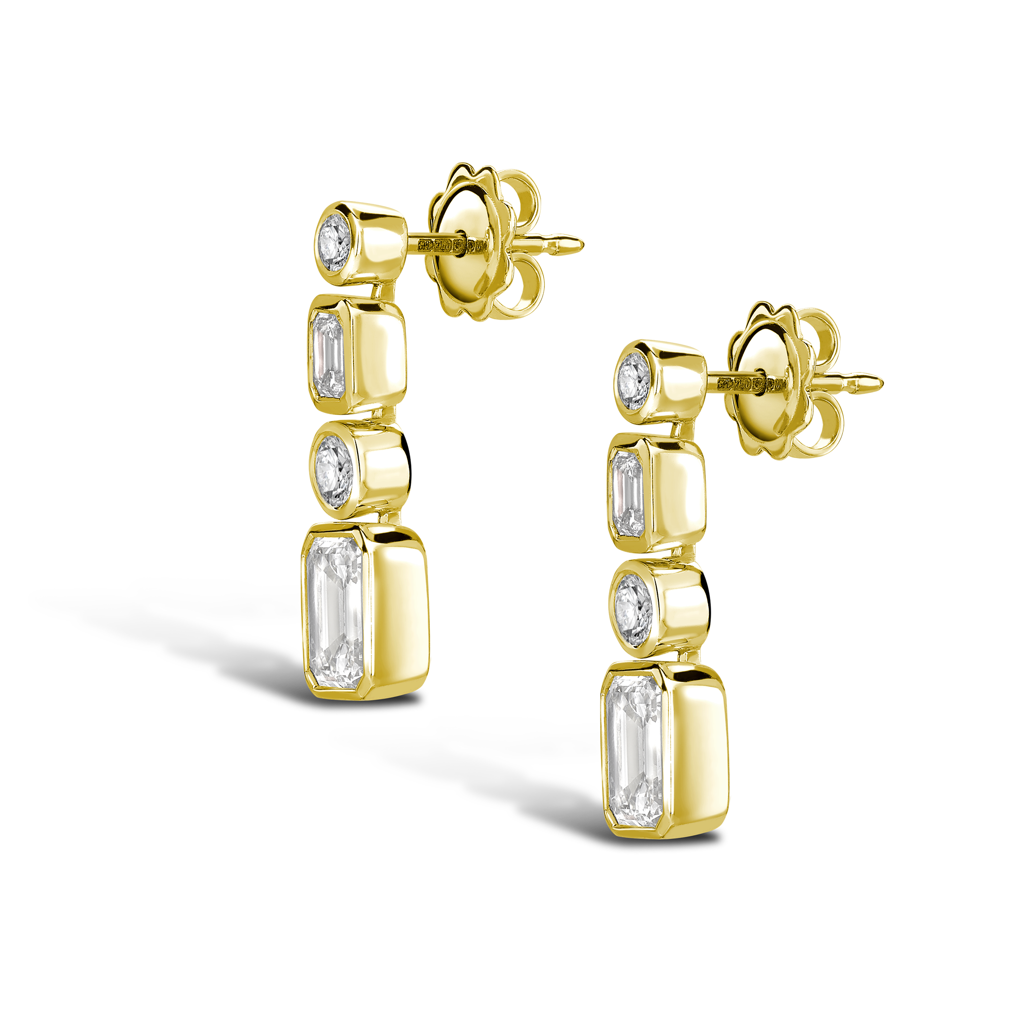 Emerald Cut Diamond Drop Earrings Emerald Cut, Brilliant Cut, Rubover Set_2