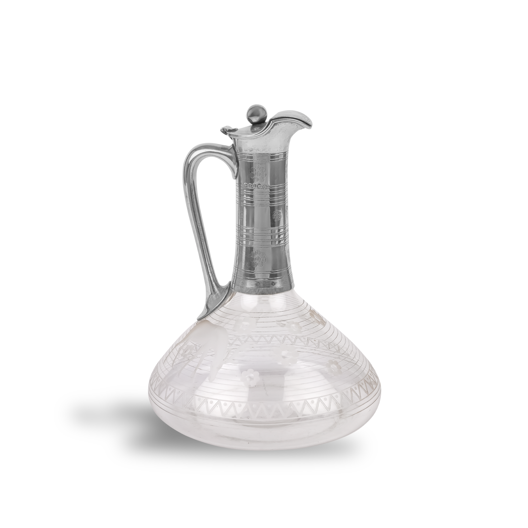 Silver Queen Victoria Engraved Glass Claret Jug Hallmarked London_1