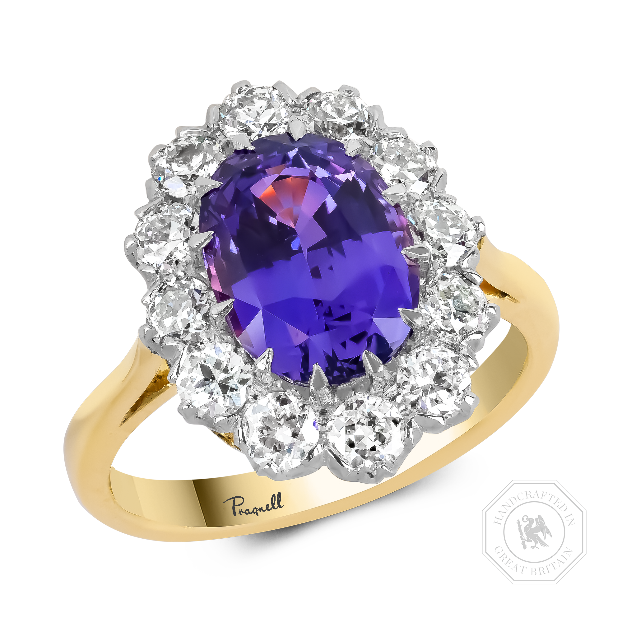 Oval Cut 4.22ct Madagascan Sapphire and Diamond Cluster Ring Oval Cut, Claw Set_1