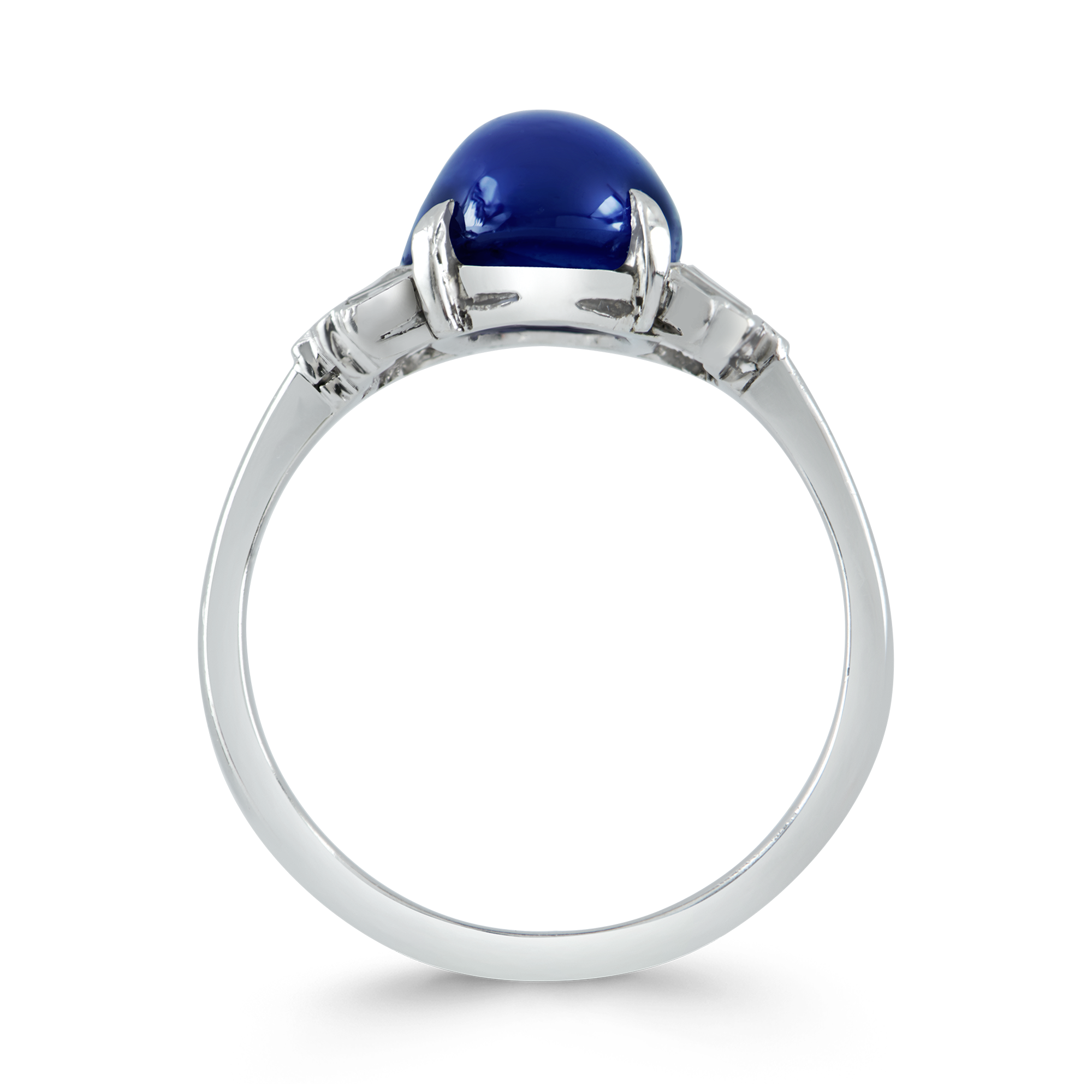 Art Deco Sapphire Ring Cabochon Cocktail Ring, with Diamond Shoulders_3