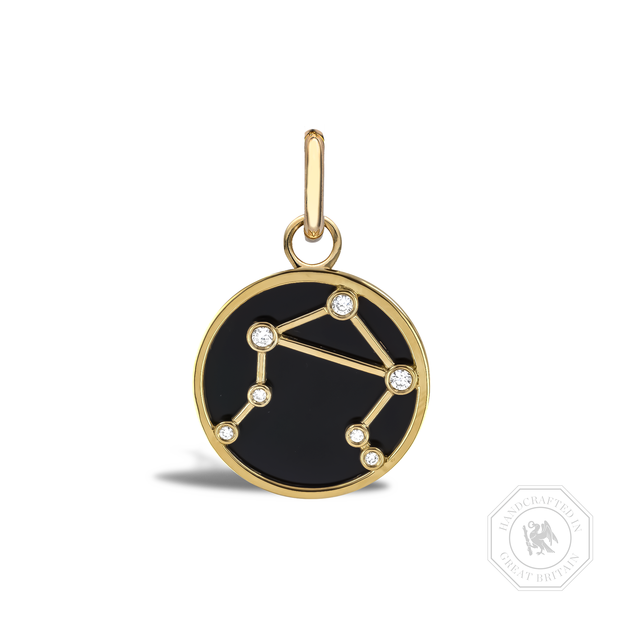 Constellation Diamond and Black Onyx Libra Pendant Charm Brilliant Cut, Rubover Set_1