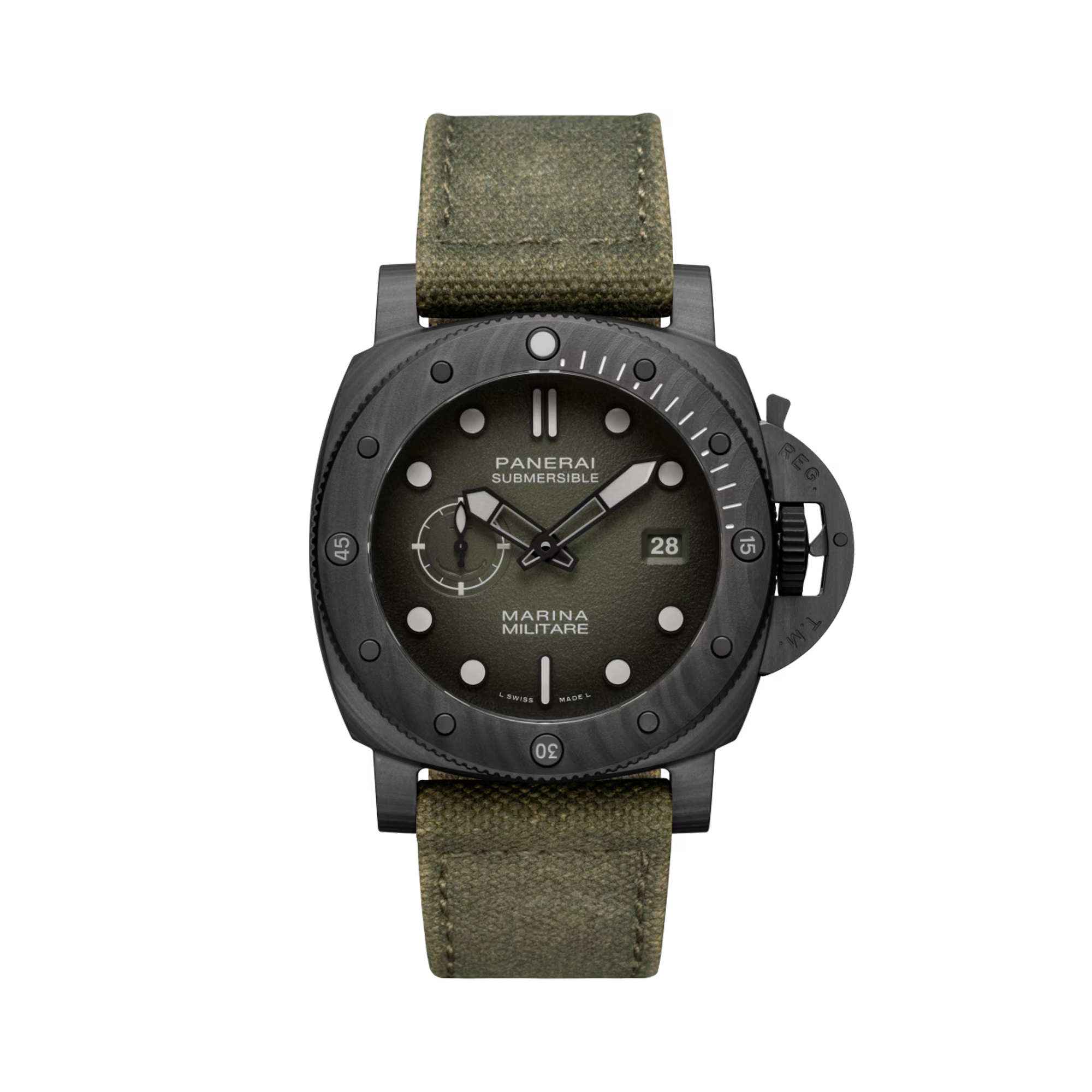 Panerai Submersible Marina Militare Carbotech 44mm 44mm, Green Dial, Baton Numerals_1