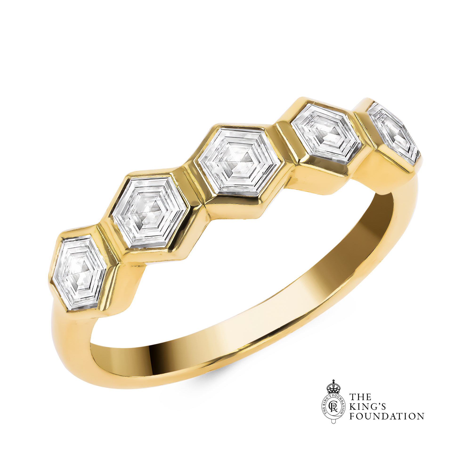 Honeycomb Five Stone Diamond Ring Hexagonal Cut, Rubover Set_1