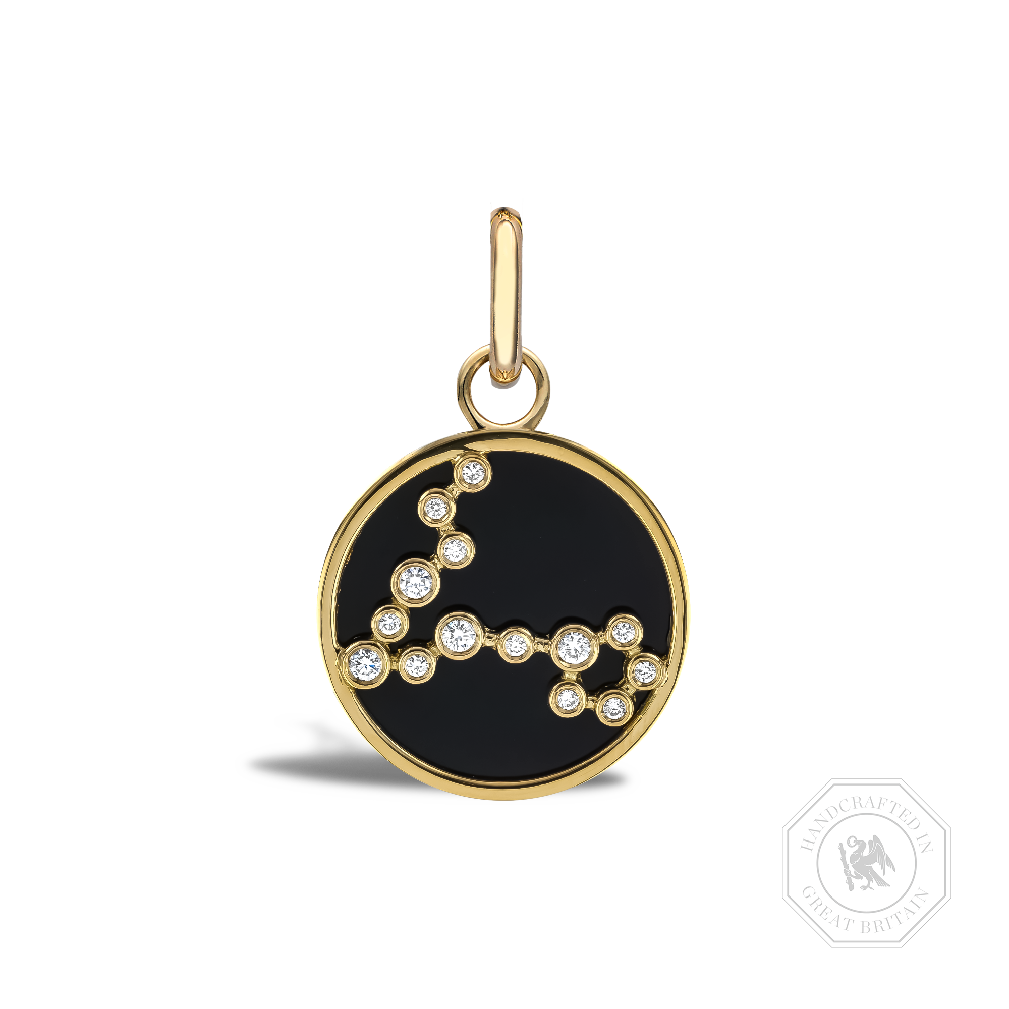Constellation Diamond and Black Onyx Pisces Pendant Charm Brilliant Cut, Rubover Set_1