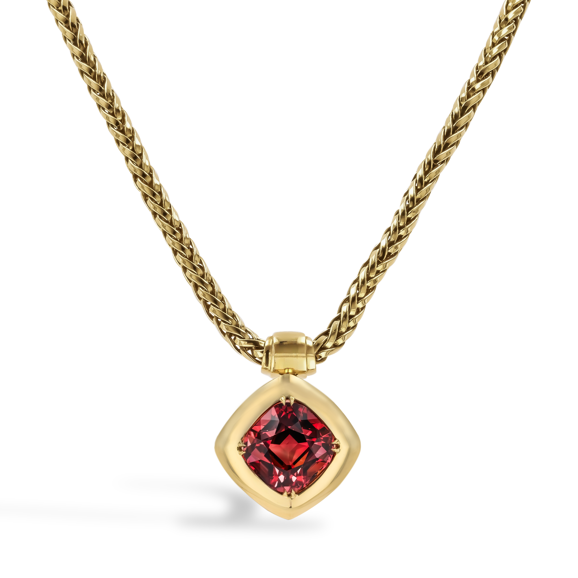 Masterpiece Blood Orange Tourmaline Pendant Cushion Modern Cut, Rubover Set_1