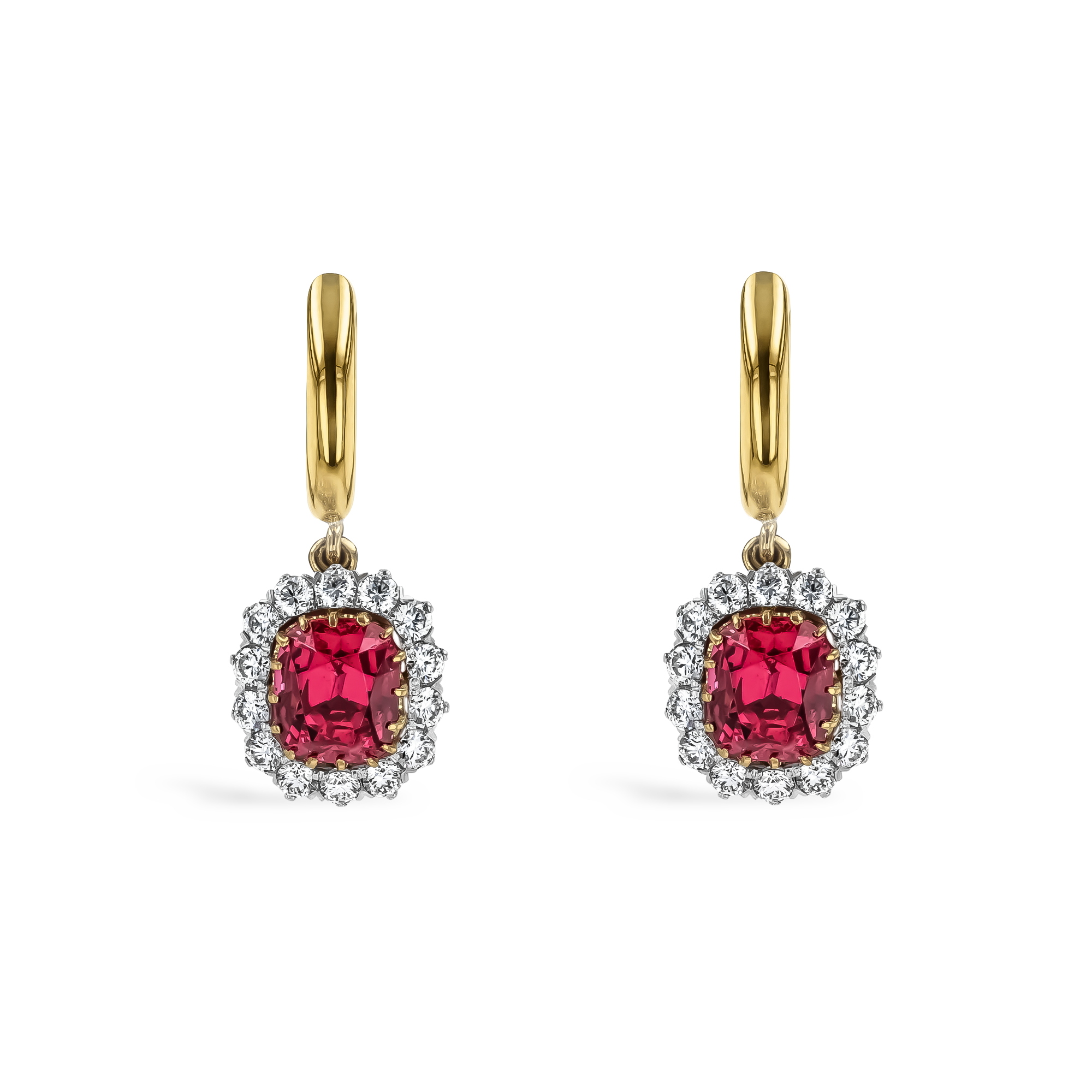 Cushion Cut 2.89ct Pink Spinel and Diamond Cluster Earrings Cushion modern cut, Claw set_2