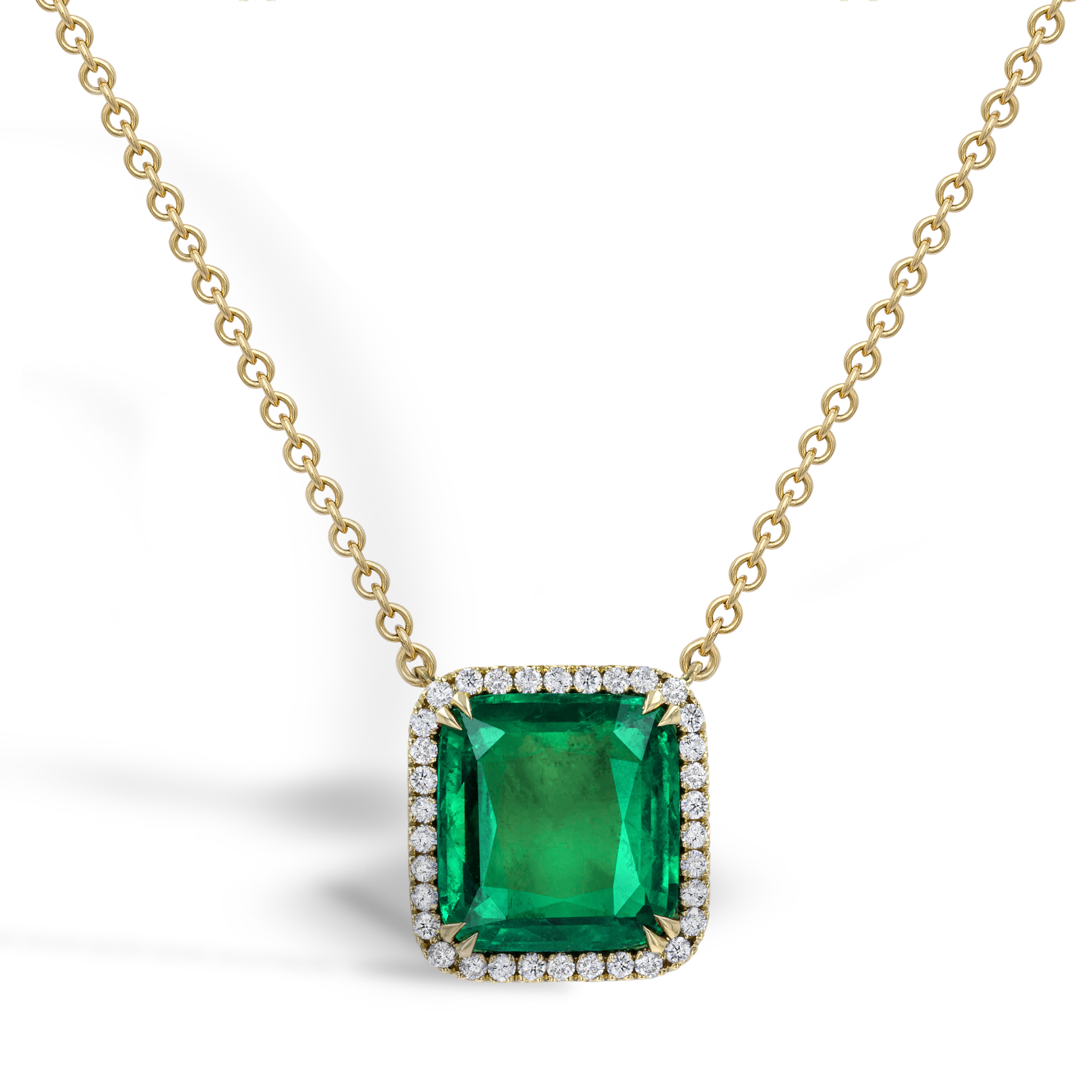 Masterpiece Colombian Celestial Setting Emerald Pendant with Diamond Surround Cushion Antique Cut, Four Claw Set_1