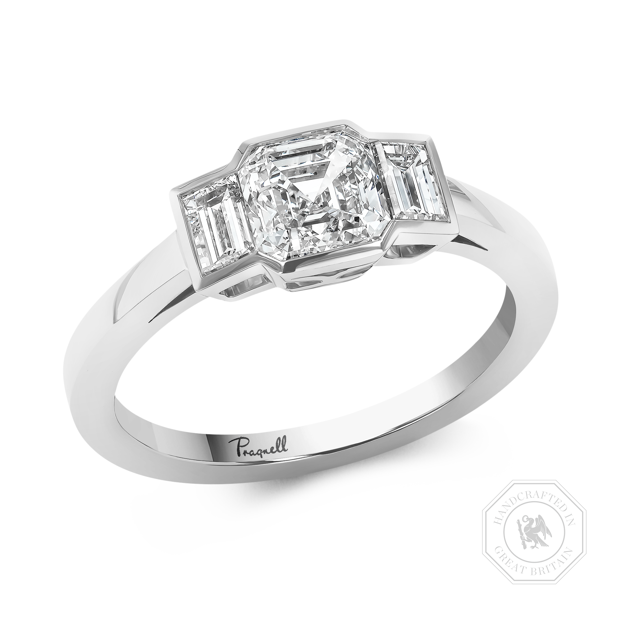 Kingdom 1.39ct Diamond Three Stone Ring Asscher Cut, Rubover Set_1