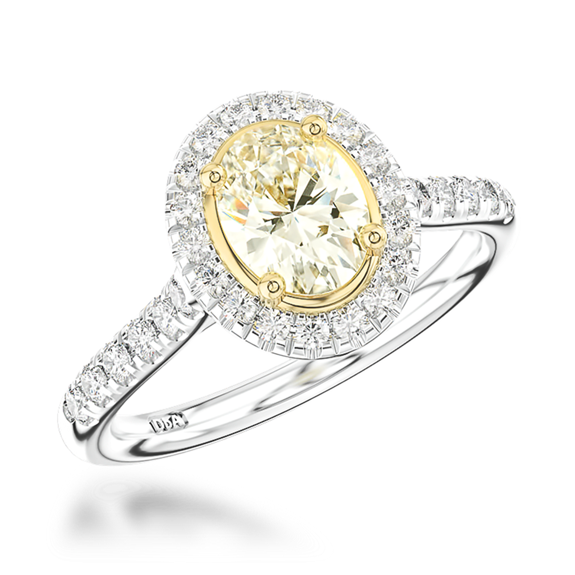Fancy Yellow Diamond Cluster Ring with Stone Diamond Surround and Shoulders Oval Cut, Four Claw Set_1