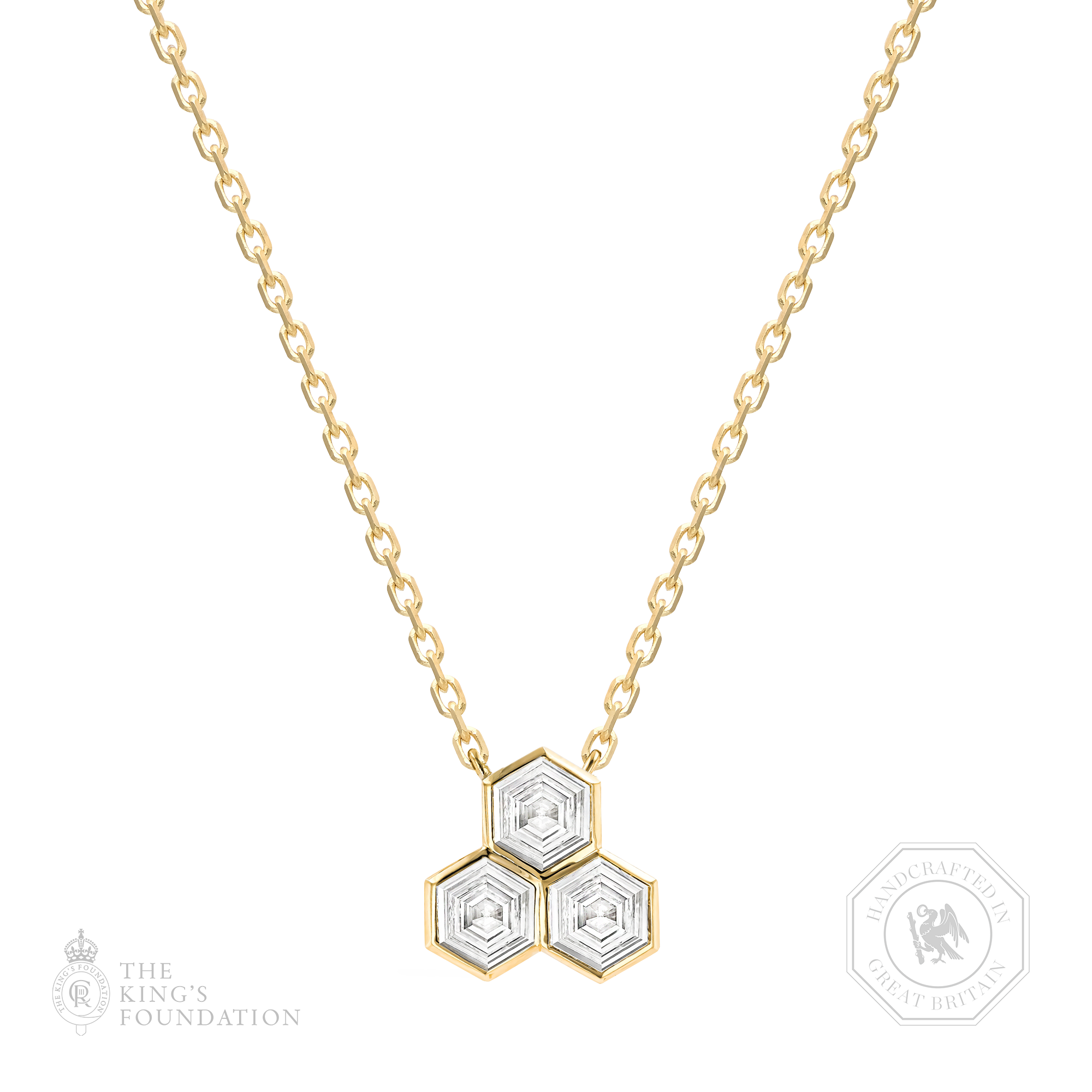 Honeycomb 0.30ct Diamond Trilogy Pendant Hexagonal Cut, Rubover Set_1