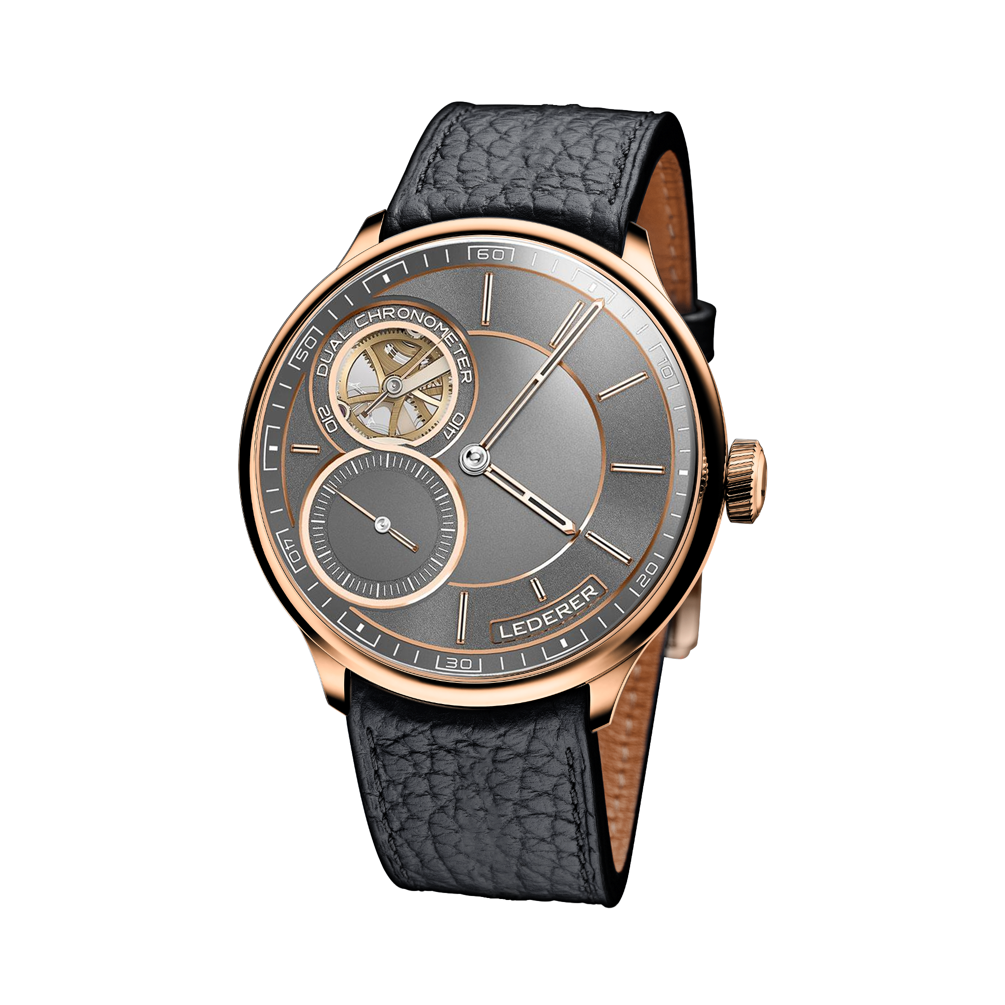 Lederer Central Impulse Chronometer 39mm, Rhodium Dial, Baton Numeral_1