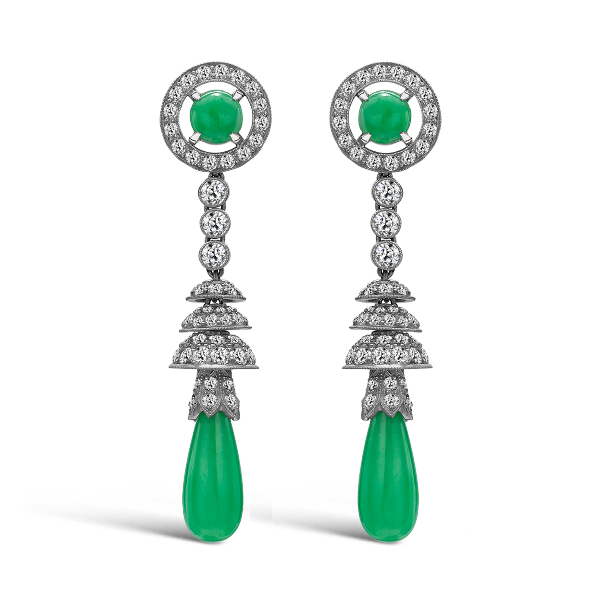 Art Deco Jadeite & Diamond Earrings Jadeite Drop Earrings, with Old Cut Diamonds_1