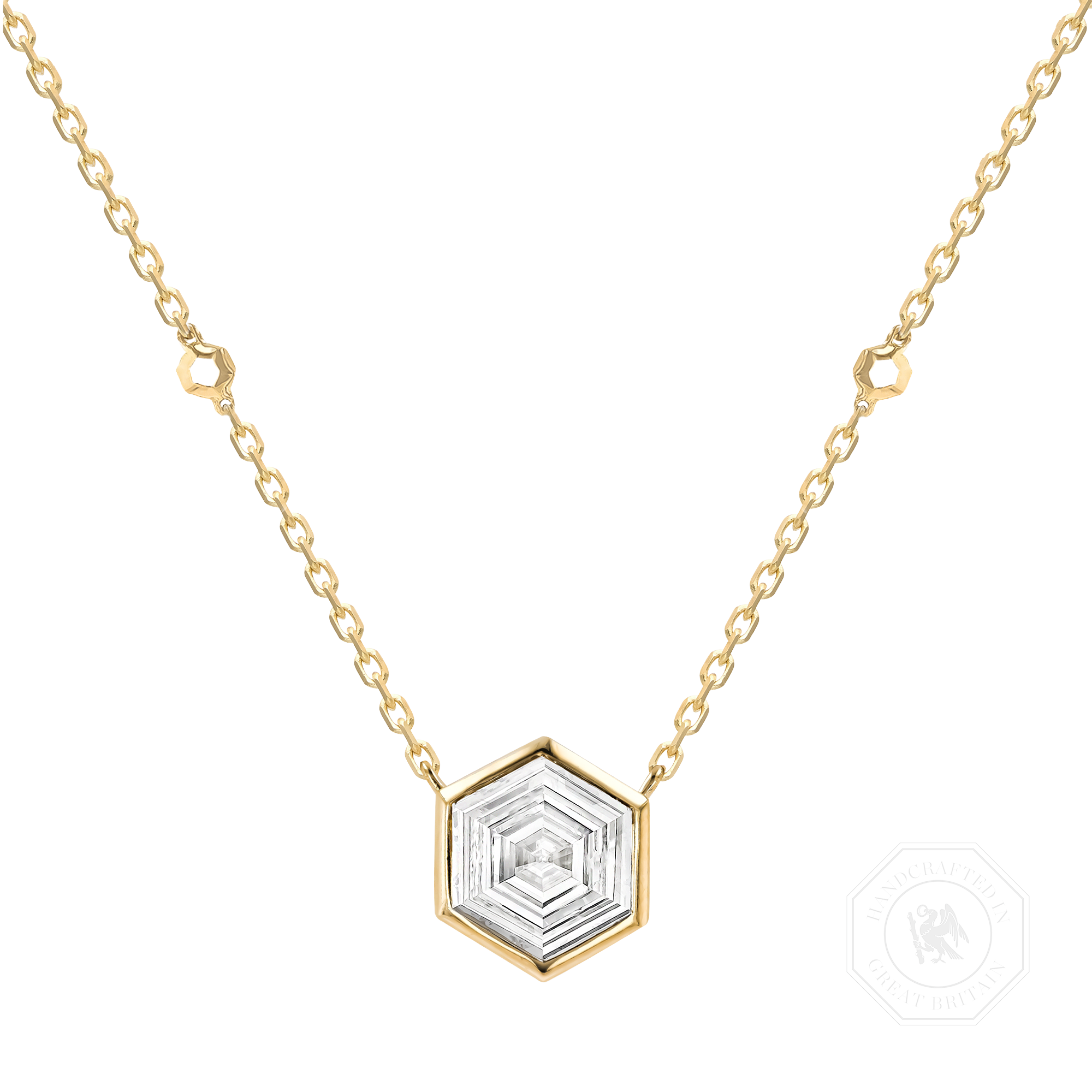 Honeycomb Diamond Solitaire Pendant Hexagonal Cut, Rubover Set_1