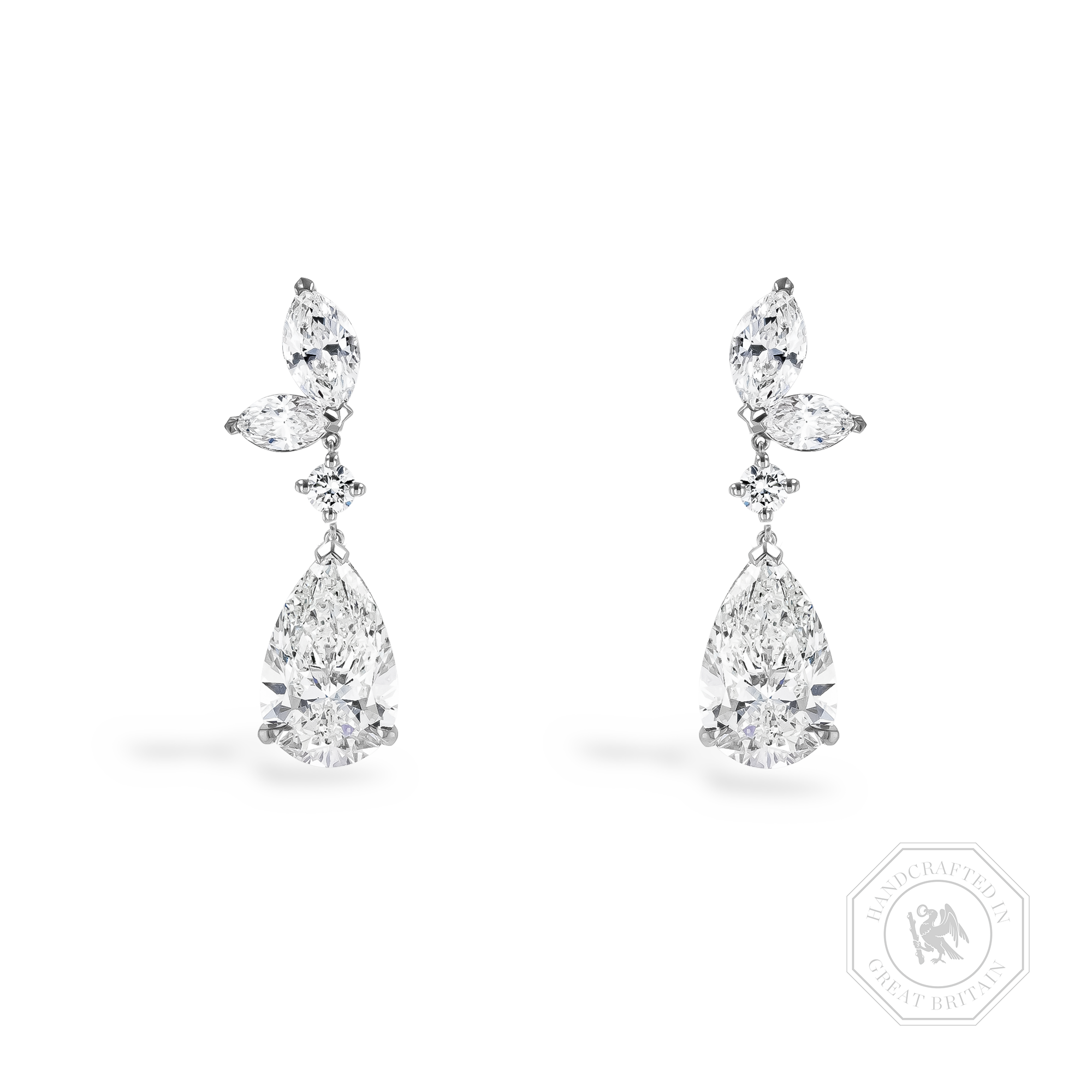 Pear Shaped 4.05ct Diamond Drop Earrings Pear, Marquise & Brilliant Cut, Claw Set_1