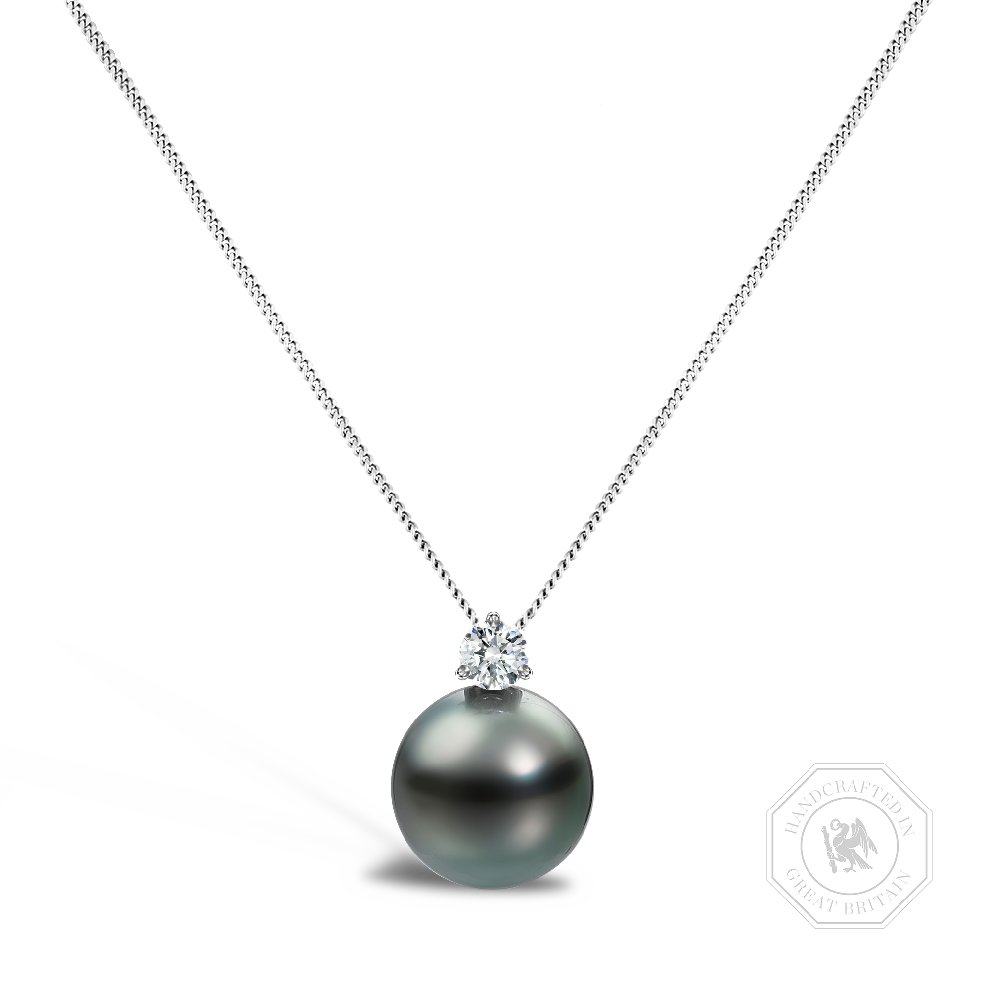 Tahitian Pearl Pendant in 18CT White Gold Drop Pendant with 0.20CT Diamond_1