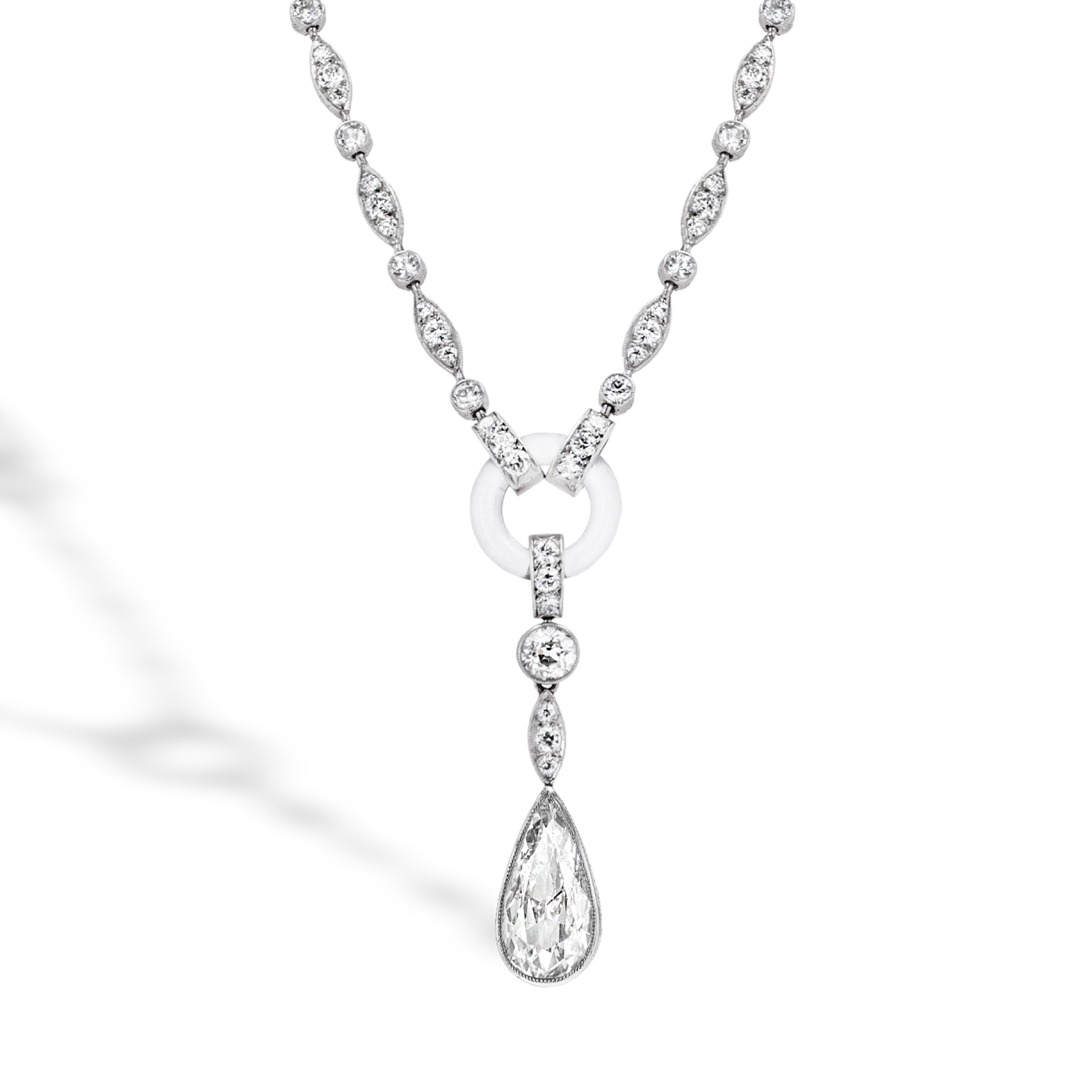 Art Deco Rock Crystal and Diamond Necklace Pear & old Cut, Millegrain & Grain Set_1