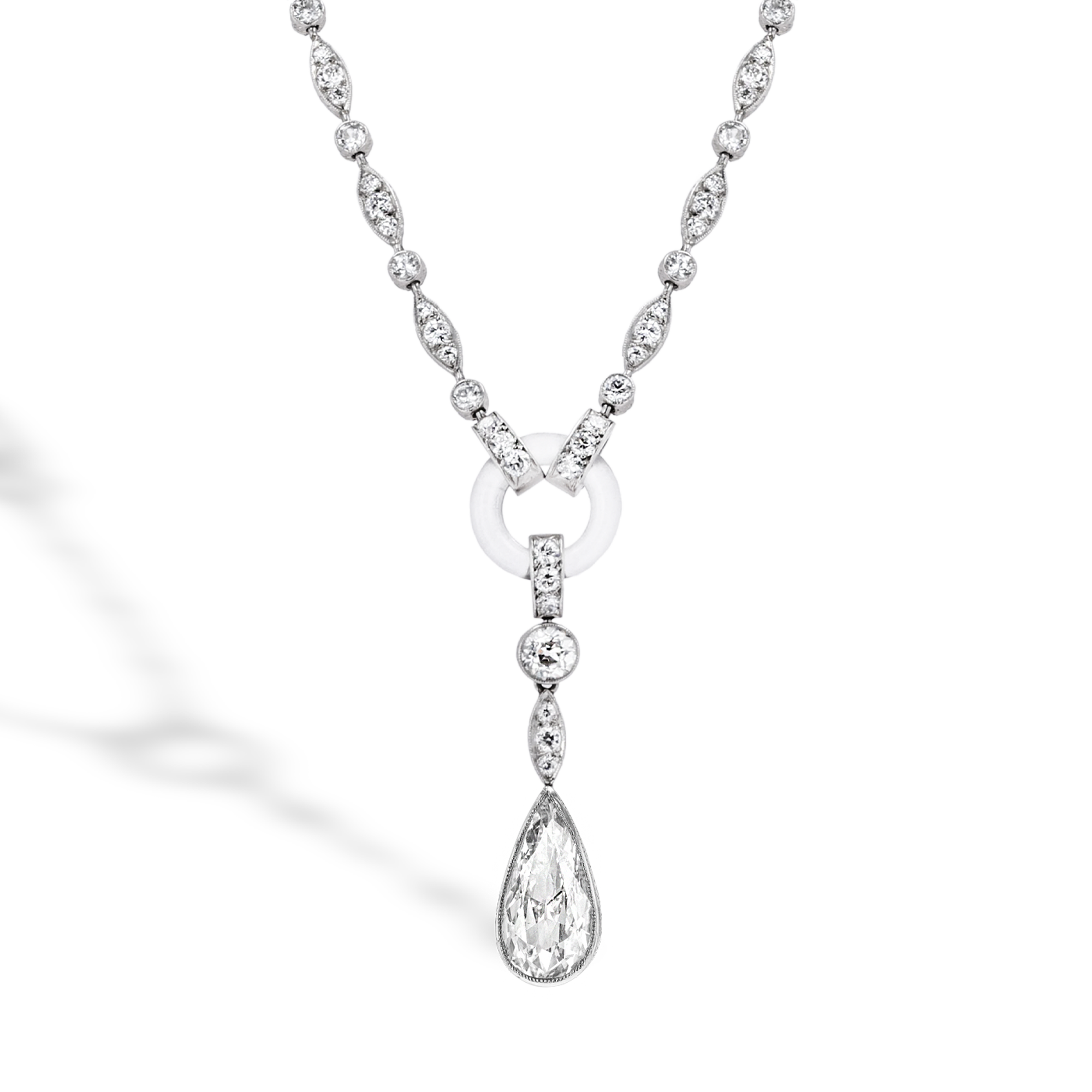 Art Deco Rock Crystal and Diamond Necklace Pear & old Cut, Millegrain & Grain Set_1