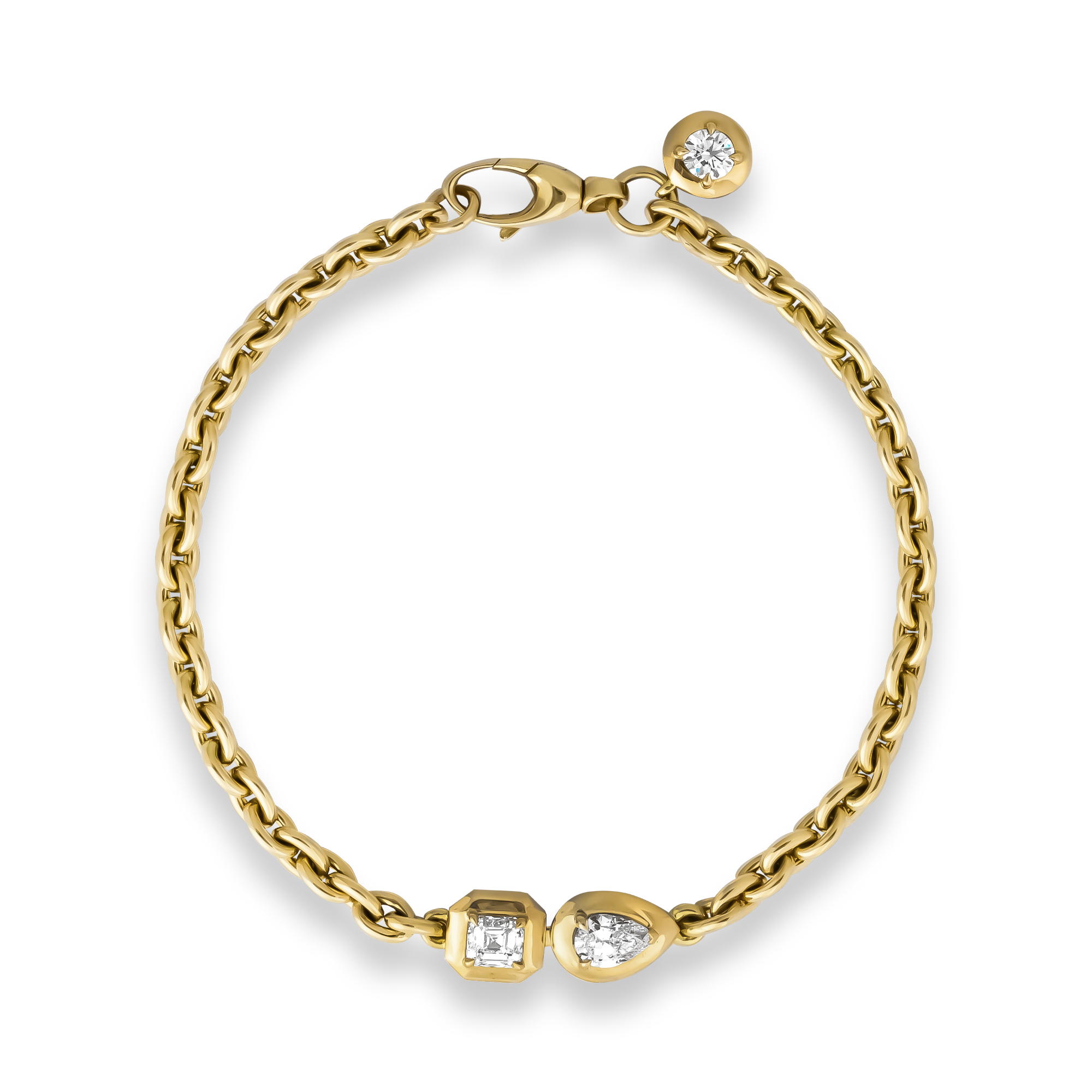Skimming Stone 1.25ct Diamond Toi et Moi Chain Bracelet Asscher & Pear Shaped Cut, Claw Set_2