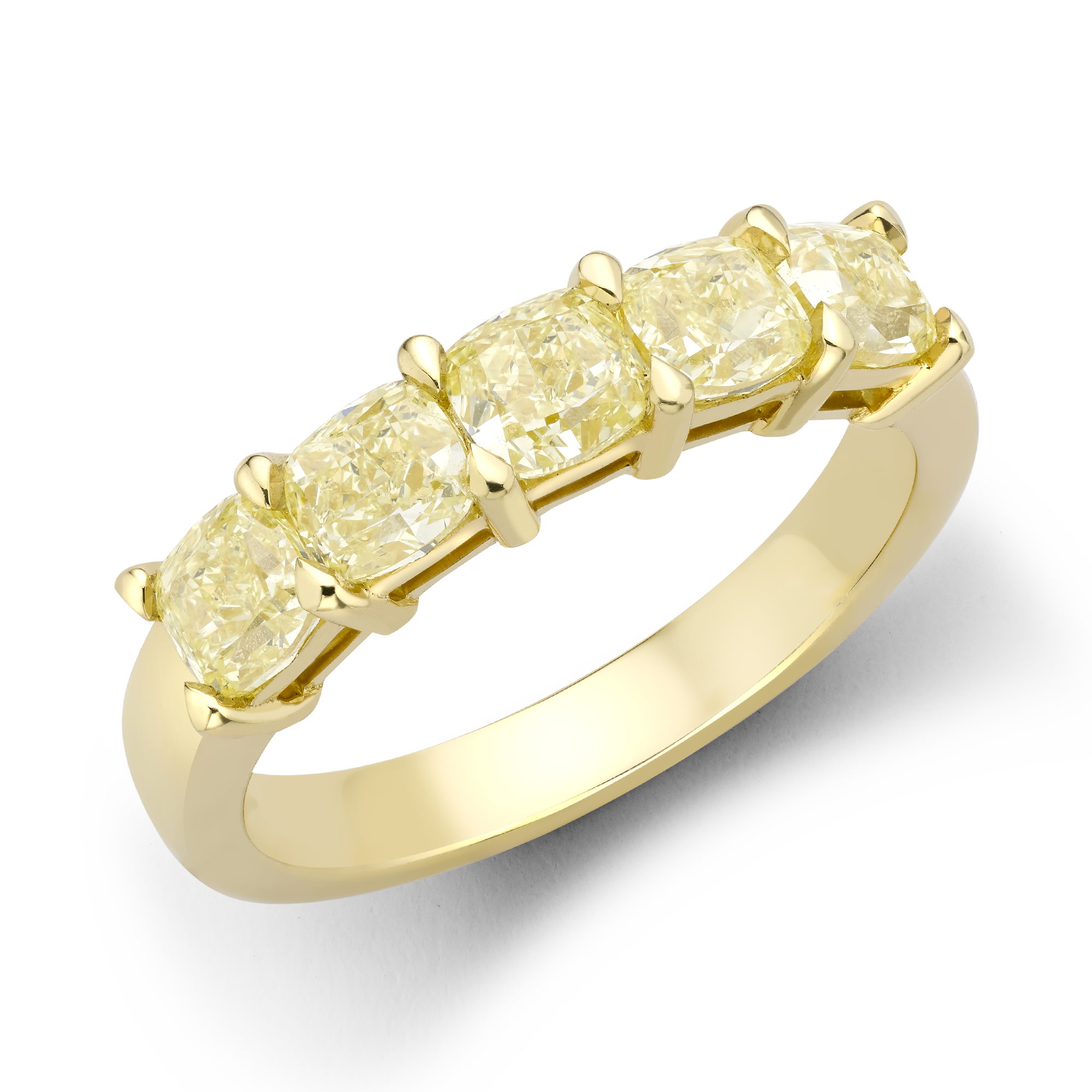 Five Stone Yellow Diamond Ring Cushion Cut, Claw Set_1