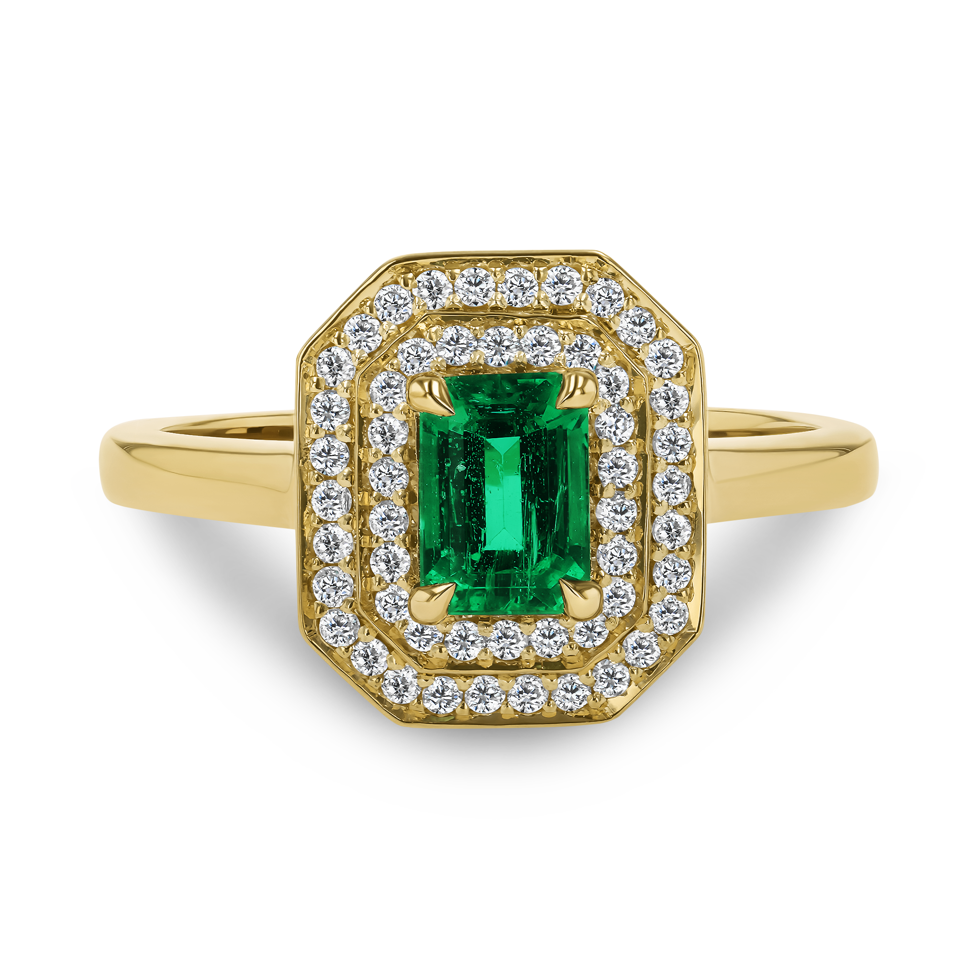 Octagonal Cut 0.62ct Emerald and Diamond Cluster Ring Octagonal Cut, Claw Set_2