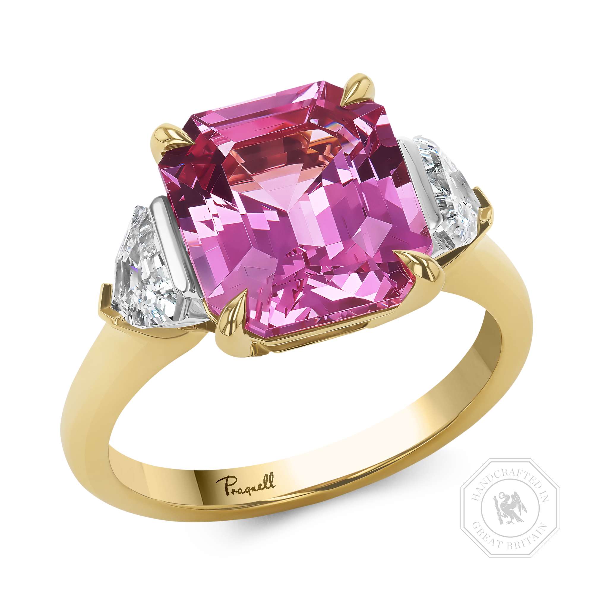 Masterpiece 5.15ct Tanzanian Candy Pink Spinel and Diamond Ring Emerald Cut, Claw Set_1