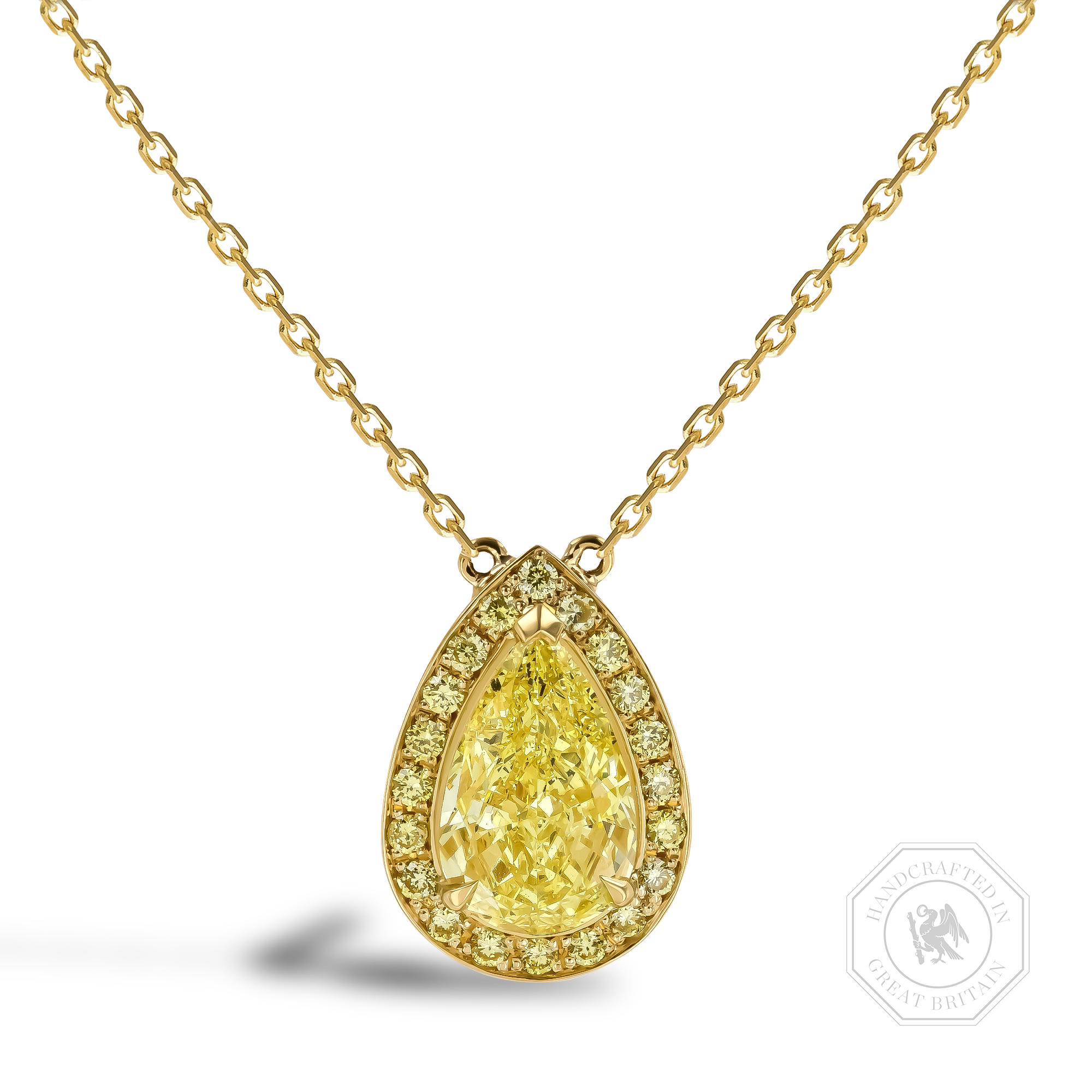 Fancy Yellow Pear shape Diamond Pendant Pear shape, Three Claw Set_1