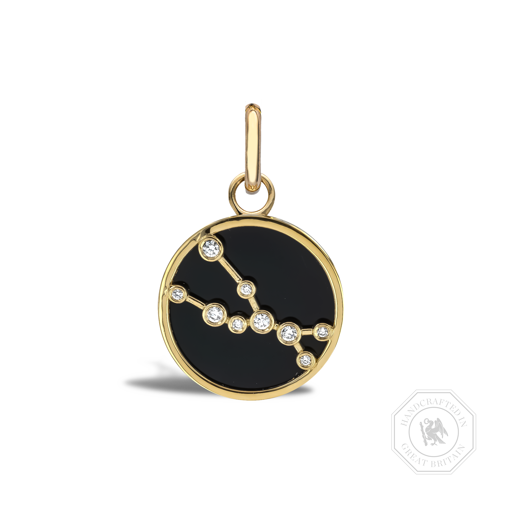Constellation Diamond and Black Onyx Taurus Pendant Charm Brilliant Cut, Rubover Set_1