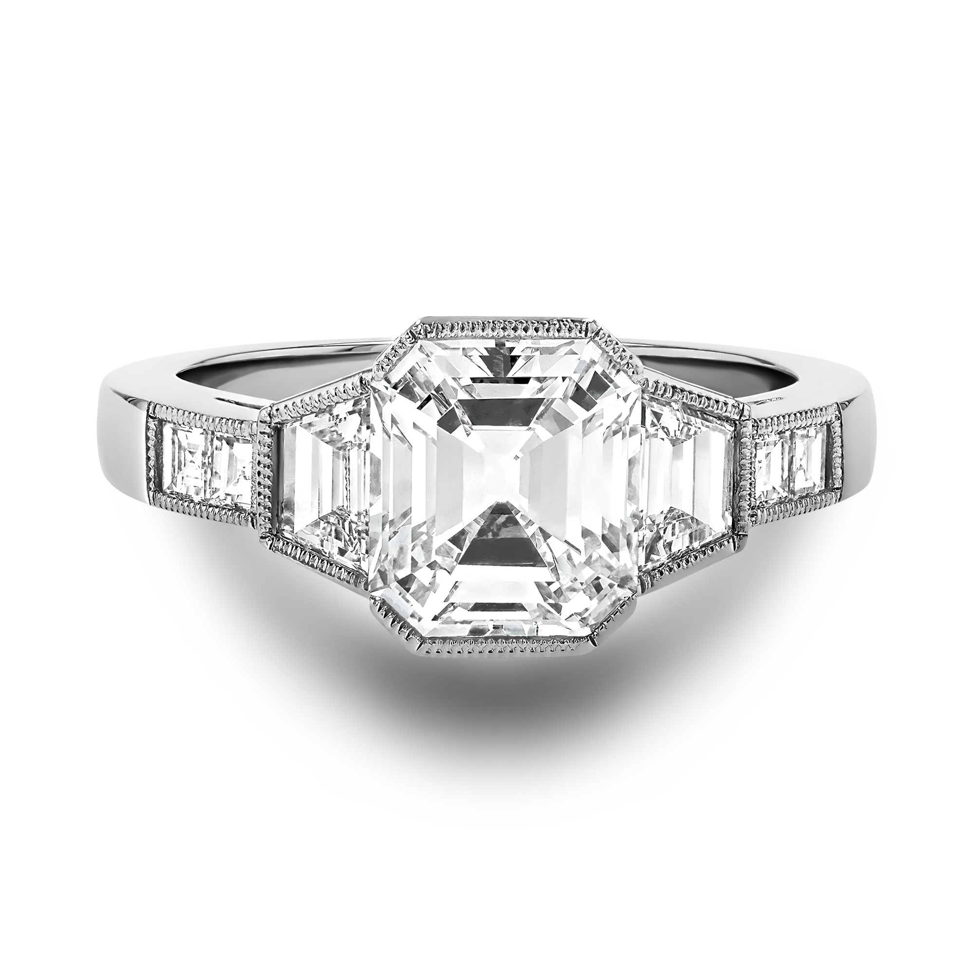 Art Deco Inspired 2.02ct Diamond Solitaire Ring Emerald Cut, Milegrain Set_2