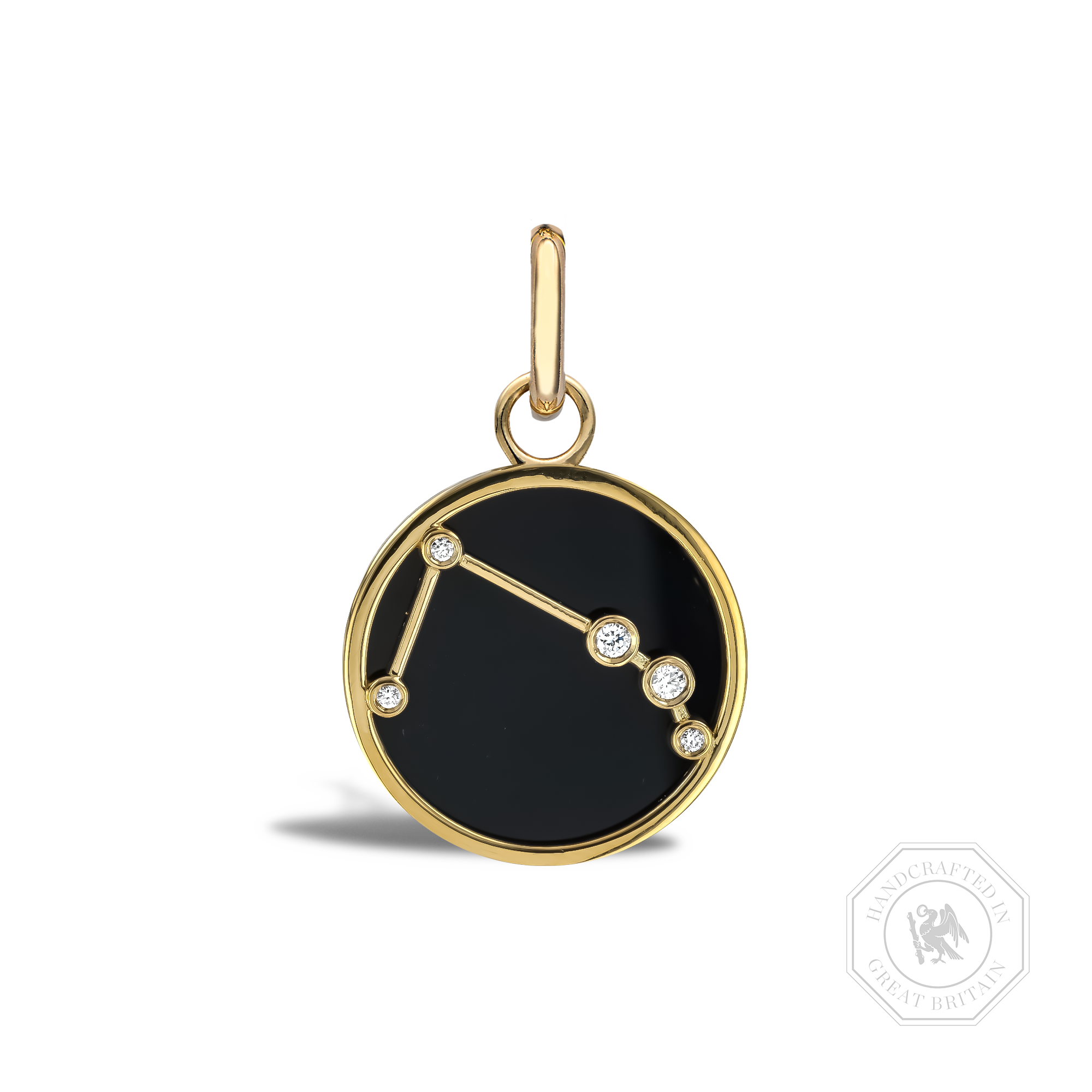 Constellation Diamond and Black Onyx Aries Pendant Charm Brilliant Cut, Rubover Set_1