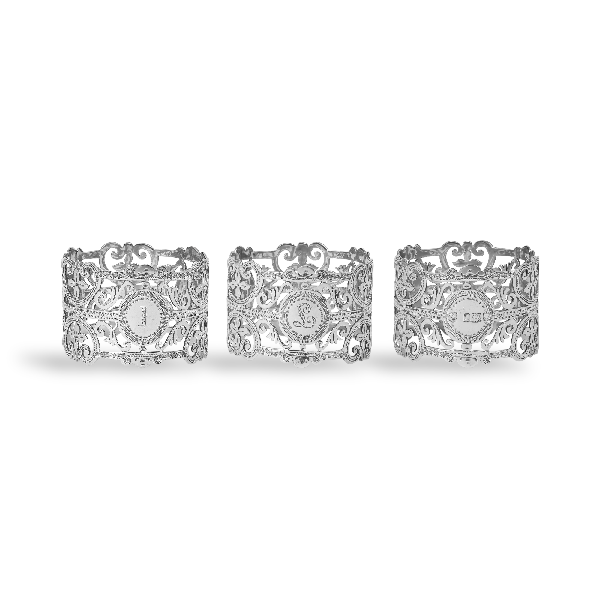 Silver Set of Six Numbered Decorative Napkin Rings _3
