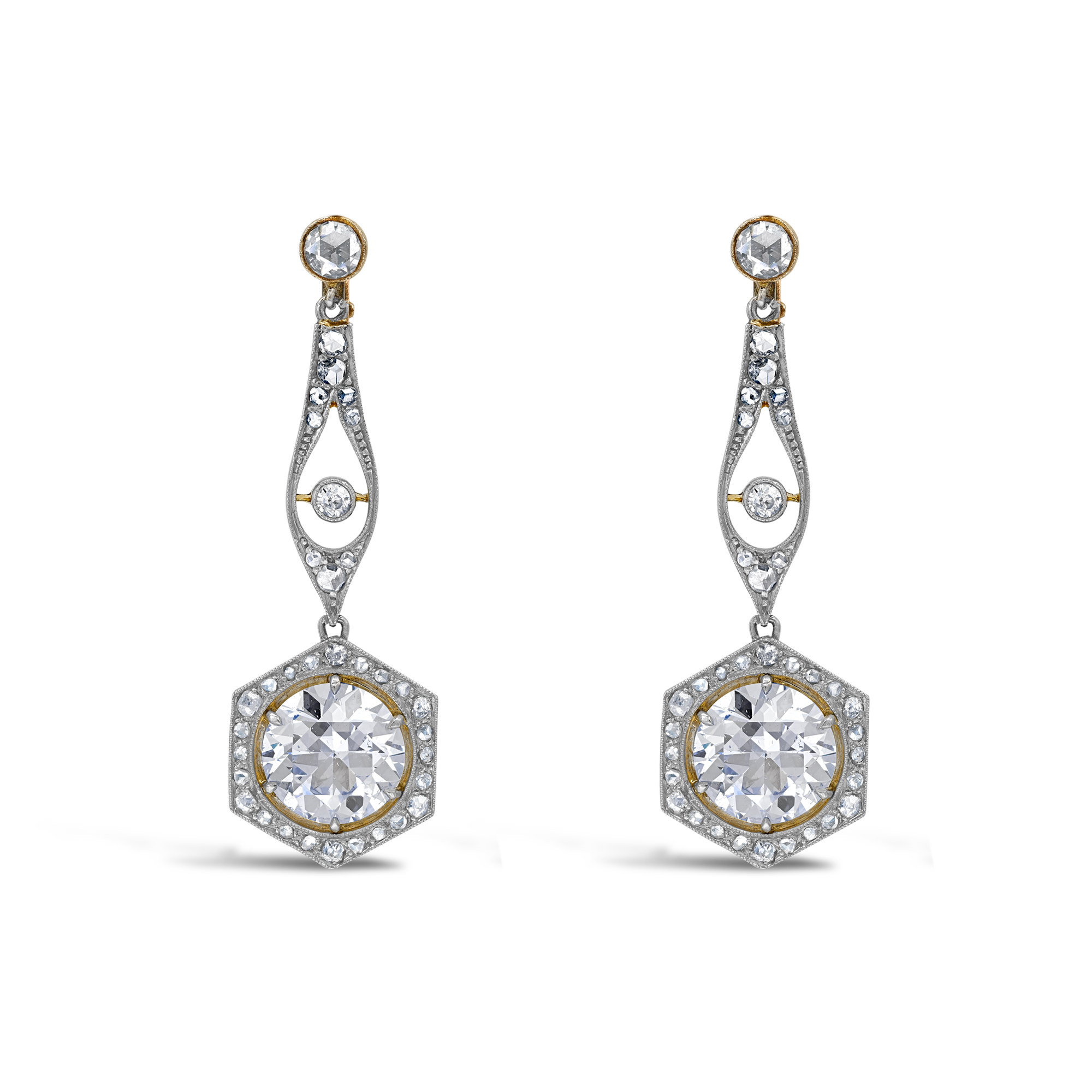 Belle Epoque Diamond Drop Earrings Old Cut, Six Claw set_1