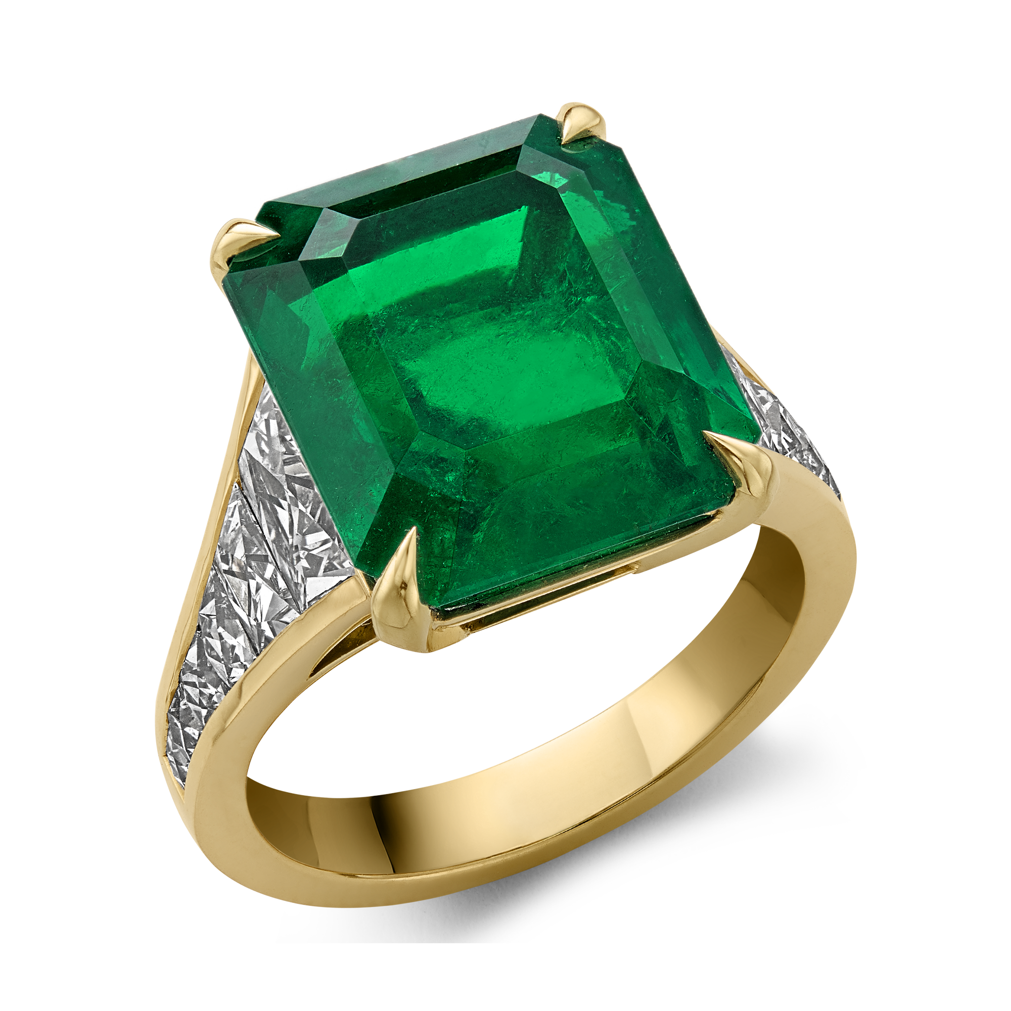 Masterpiece Pragnell Setting Colombian Emerald Ring with Diamond Shoulders Octagon Step & French Cut, Claw Set_1