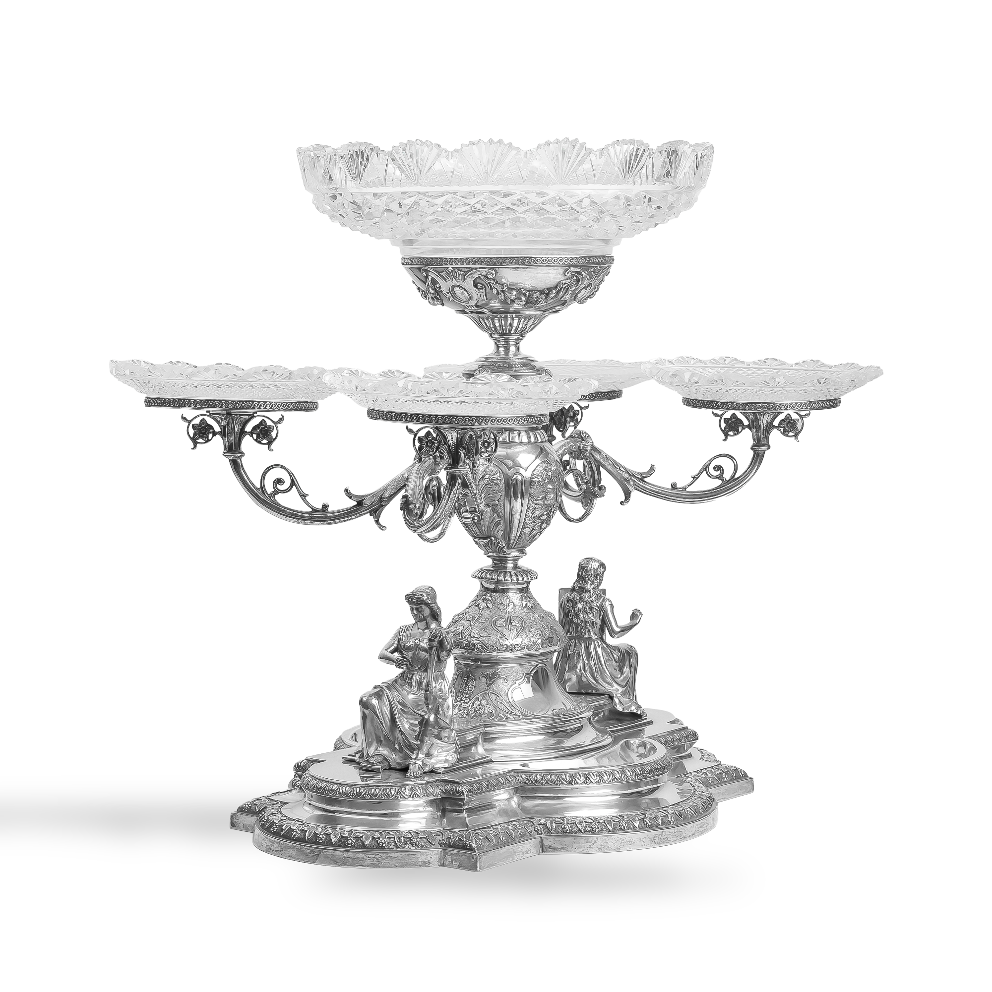 Silver Table Centrepiece with Cut Glass Dishes _2